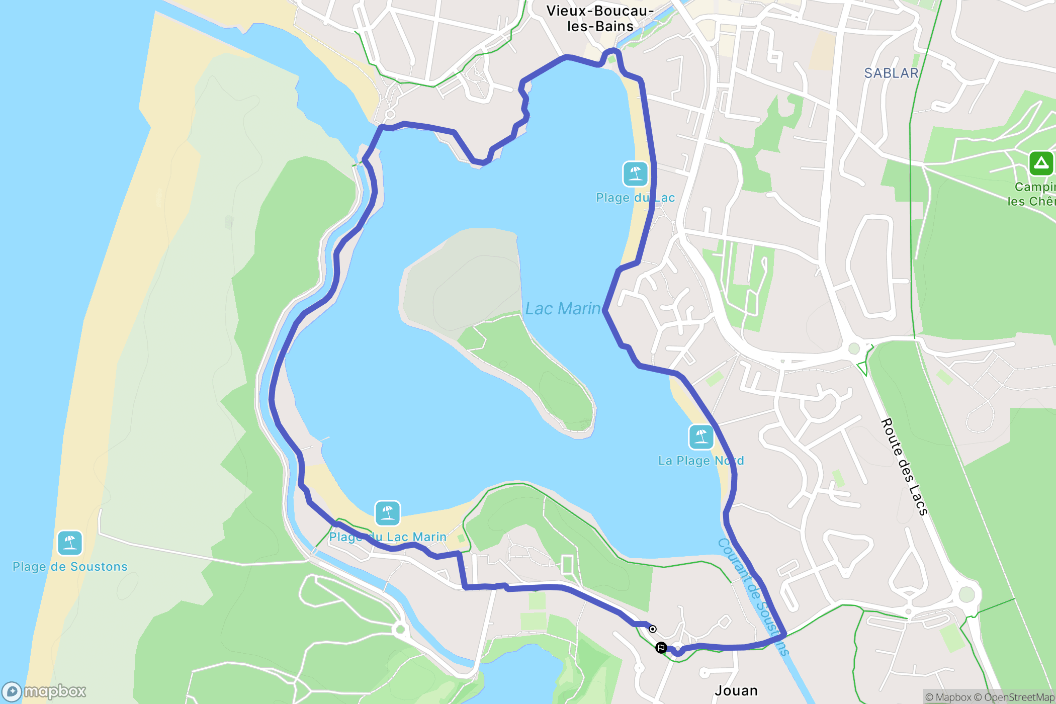 Soustons : carte du parcours de randonnée - France