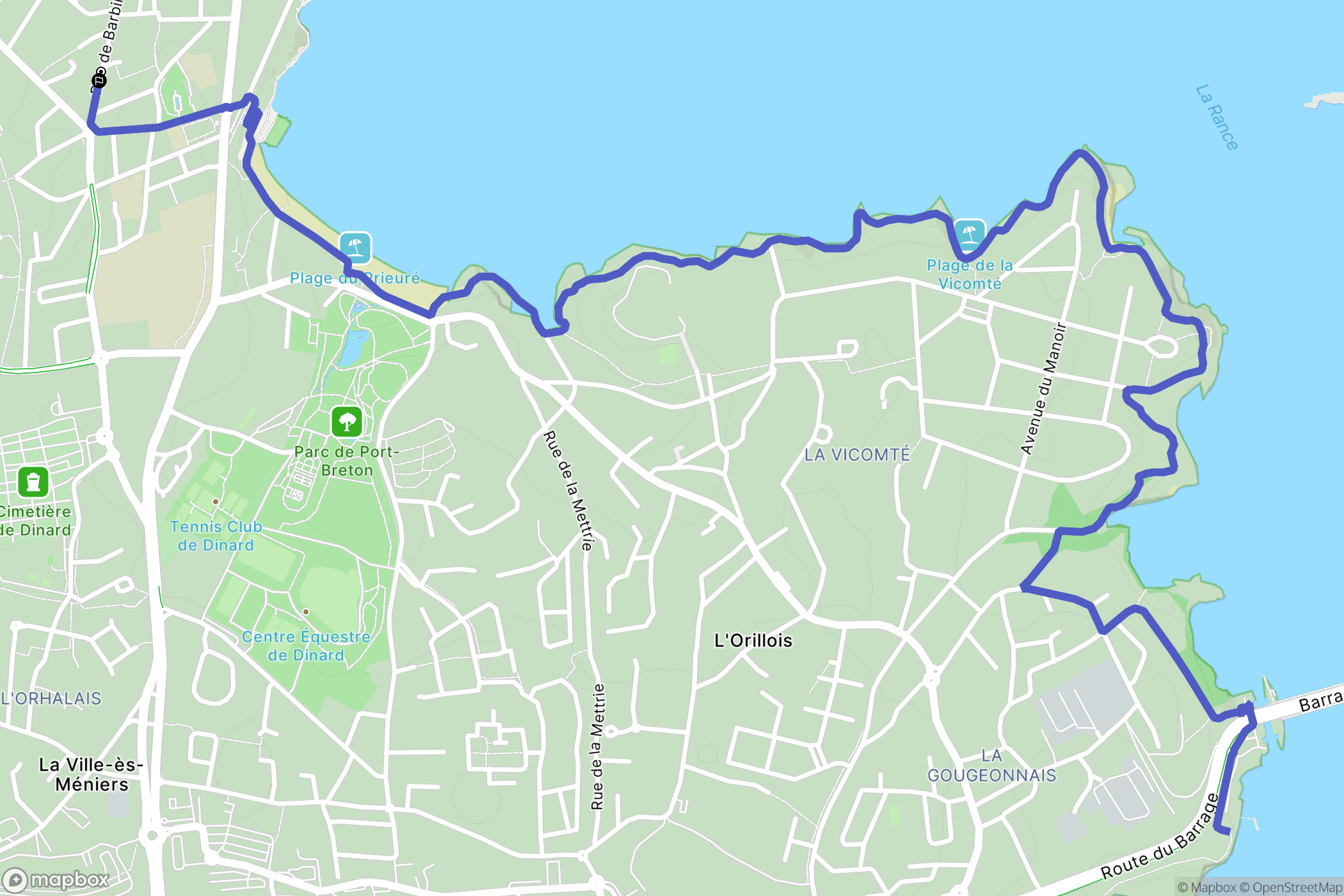 Dinard : carte du parcours de randonnée - France