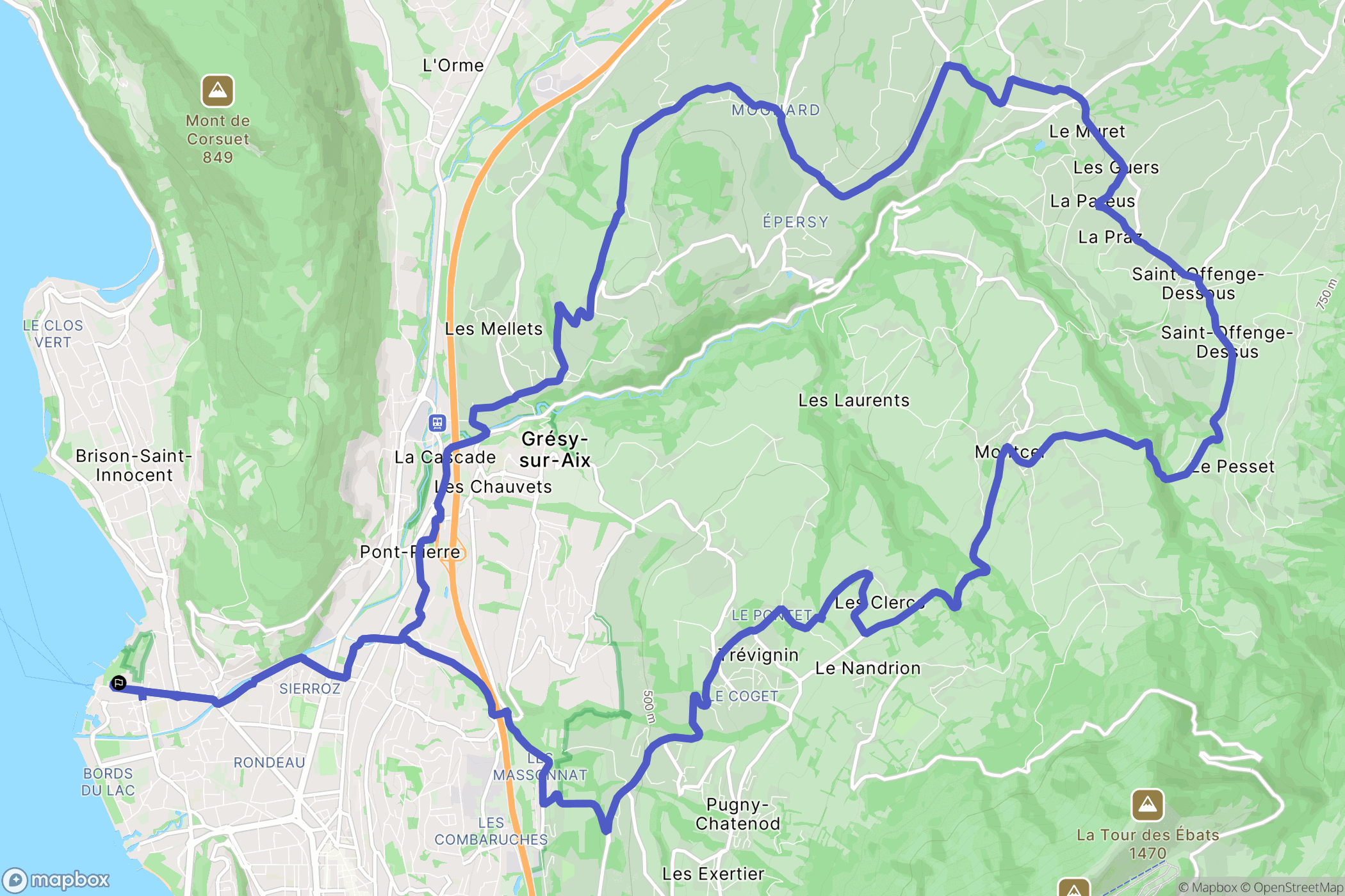Aix-les-Bains : carte du parcours de randonnée - France