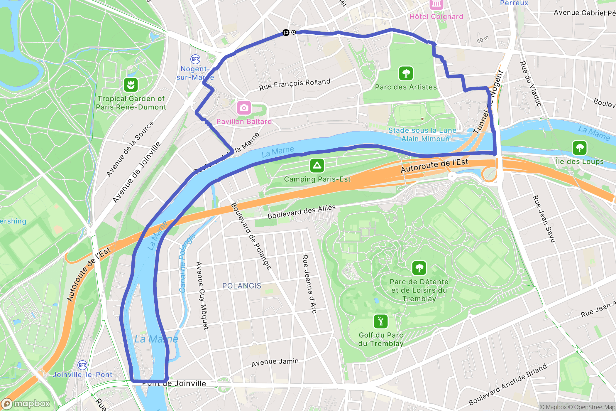 Nogent-sur-Marne : carte du parcours de randonnée - France