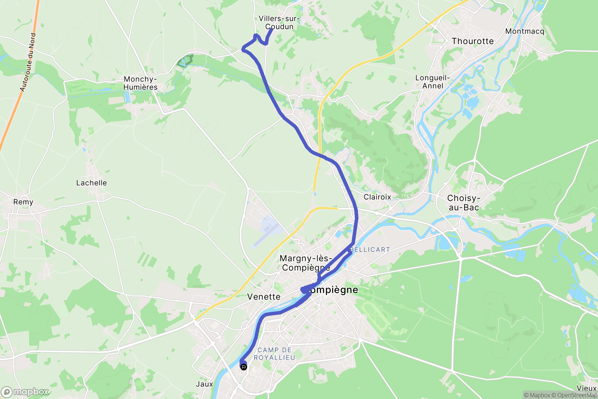 Compiègne : carte du parcours de randonnée - France