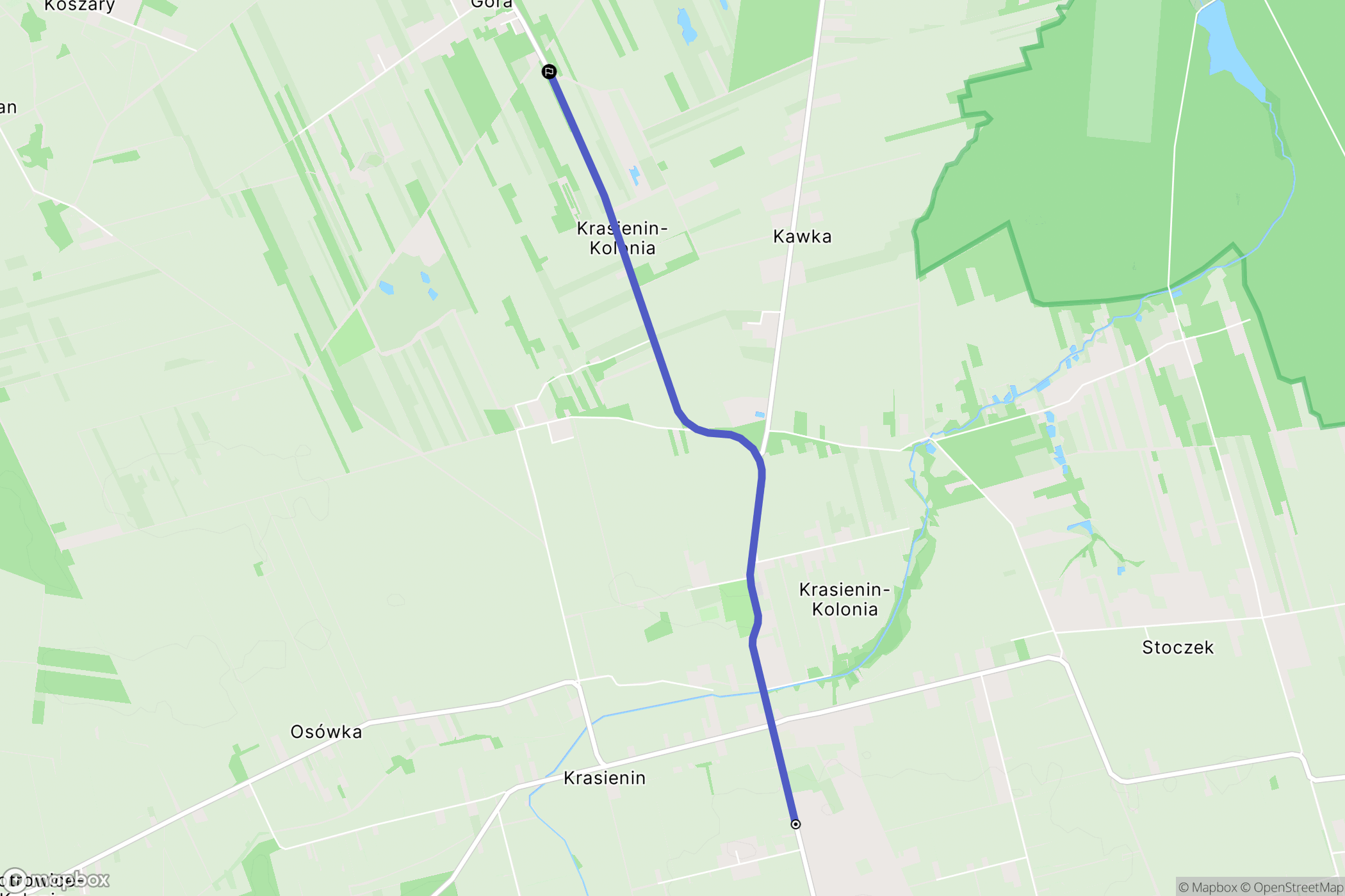 Krasienin: mapa trasy - Poland