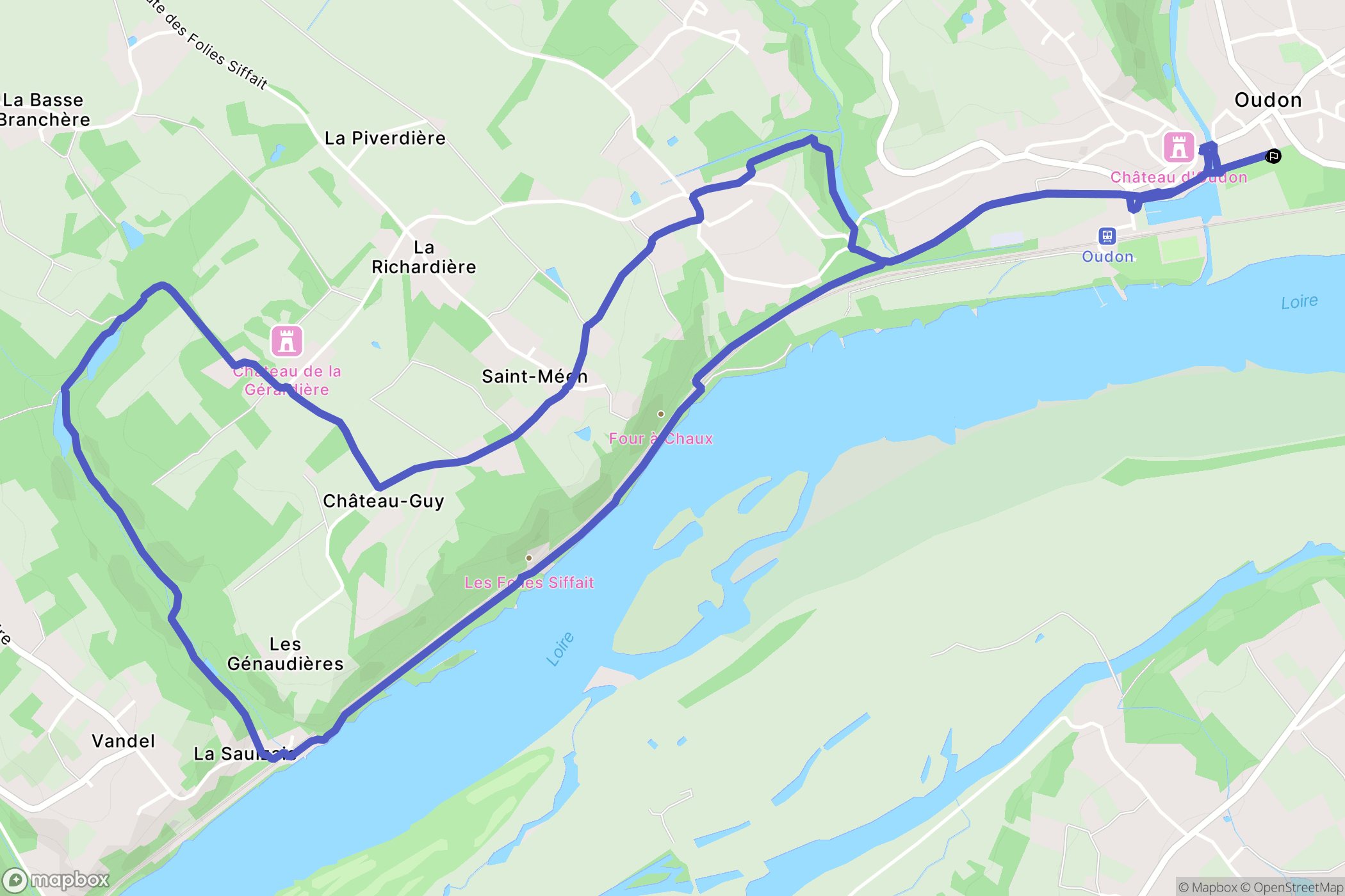 Oudon : carte du parcours de randonnée - France