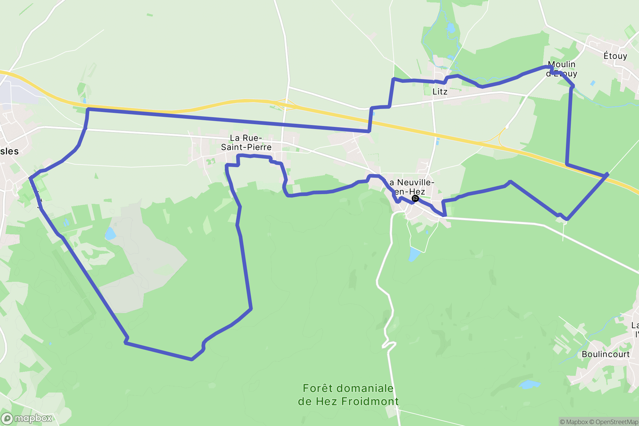 La Neuville-en-Hez : carte du parcours de randonnée - France