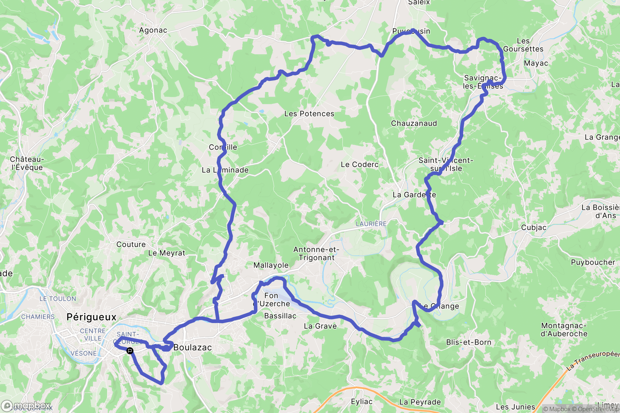 Périgueux : carte du parcours de randonnée - France