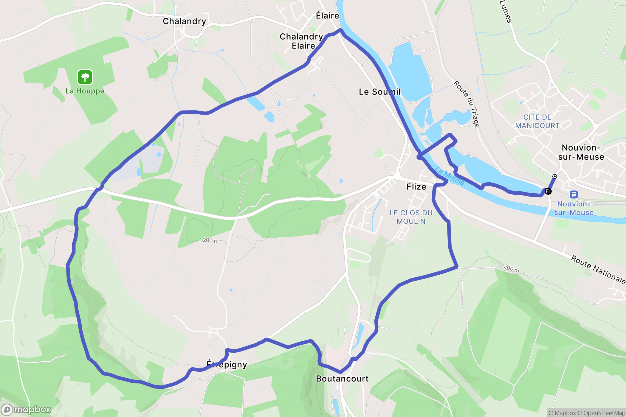 Nouvion-sur-Meuse : carte du parcours de randonnée - France