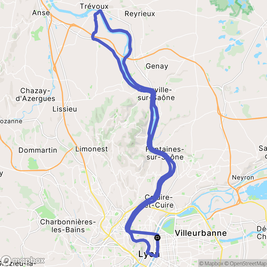 Lyon : carte du parcours de randonnée - France