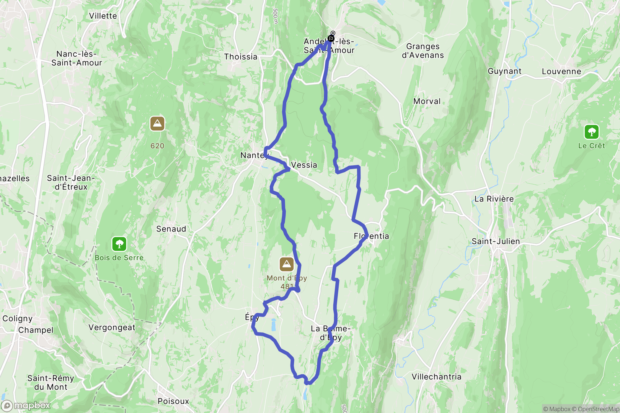 Andelot-Morval : carte du parcours de randonnée - France