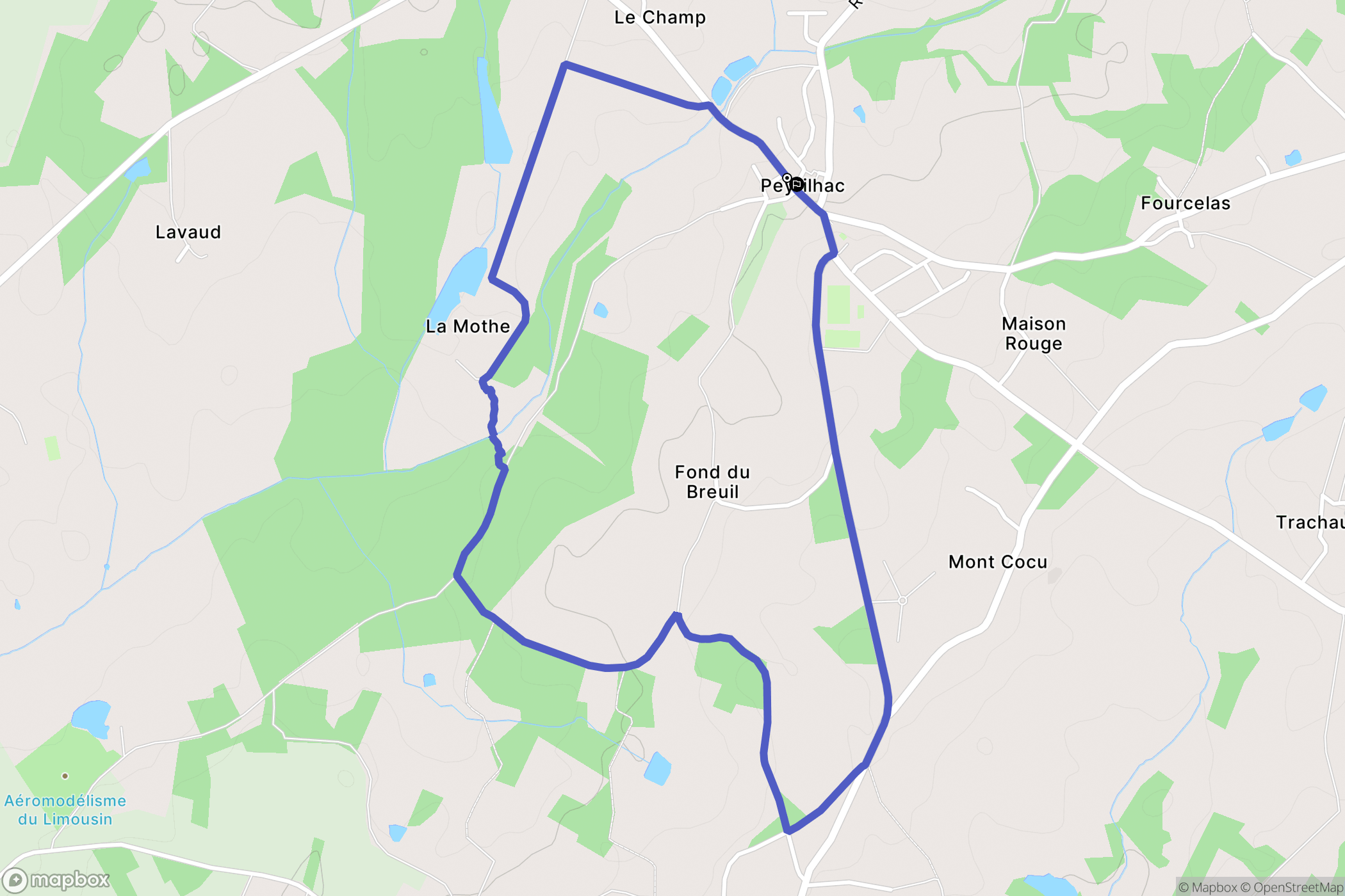 Peyrilhac : carte du parcours de randonnée - France