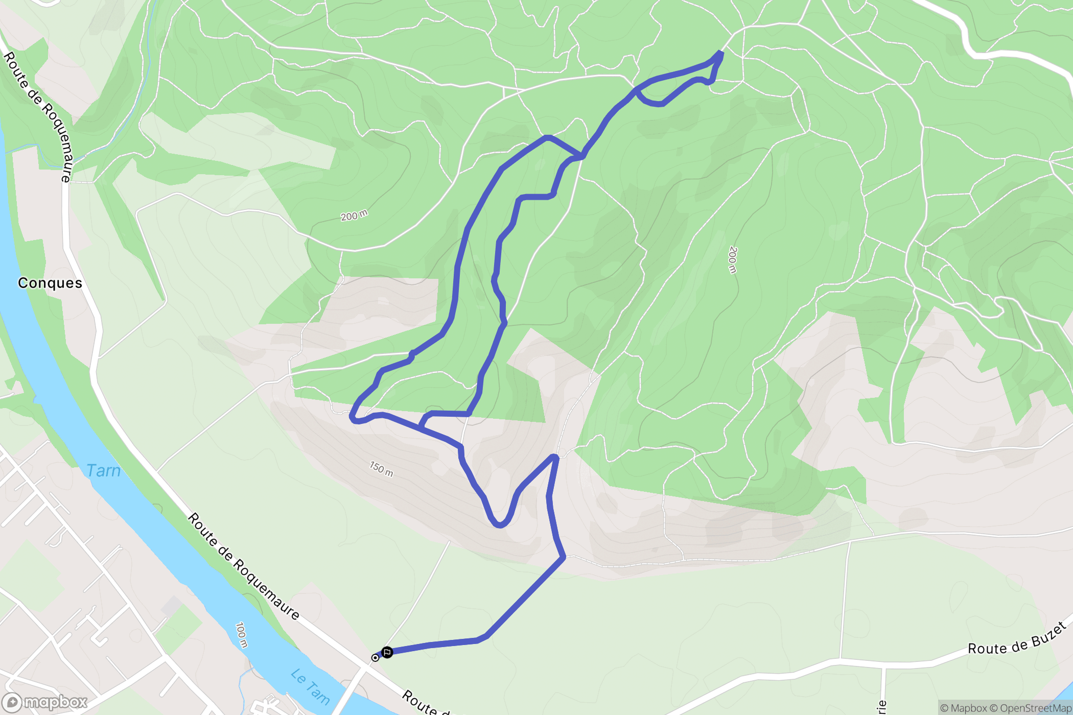 Buzet-sur-Tarn : carte du parcours de randonnée - France