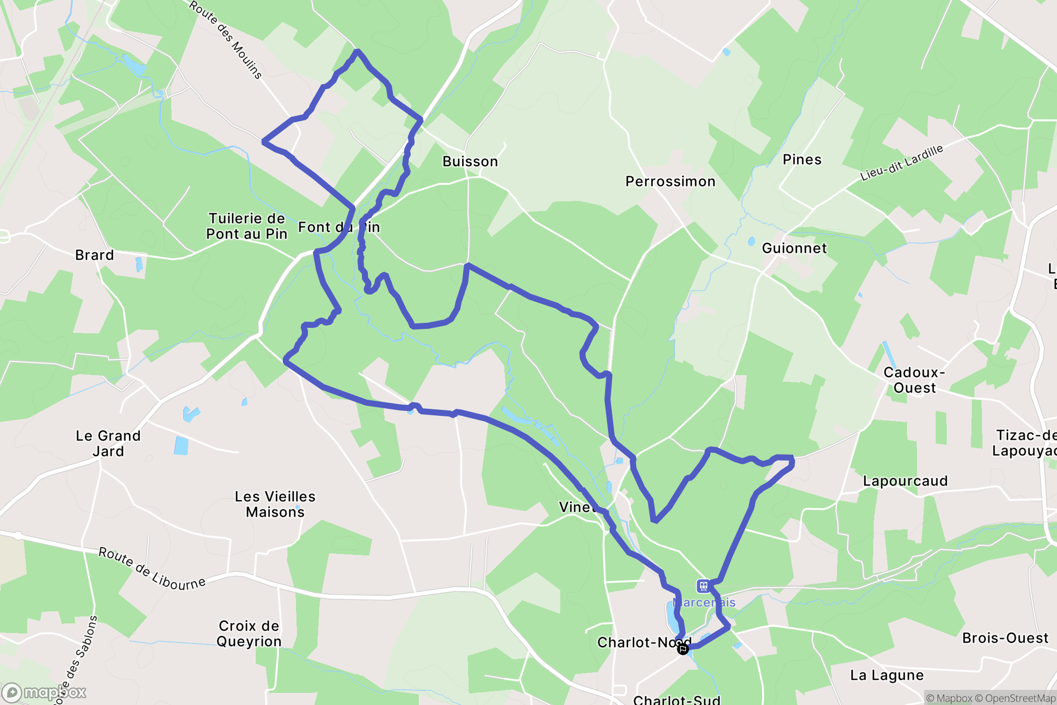 Marcenais : carte du parcours de randonnée - France