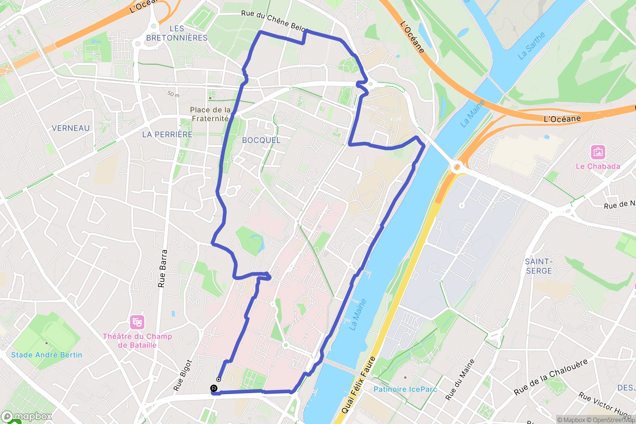 Angers : carte du parcours de randonnée - France
