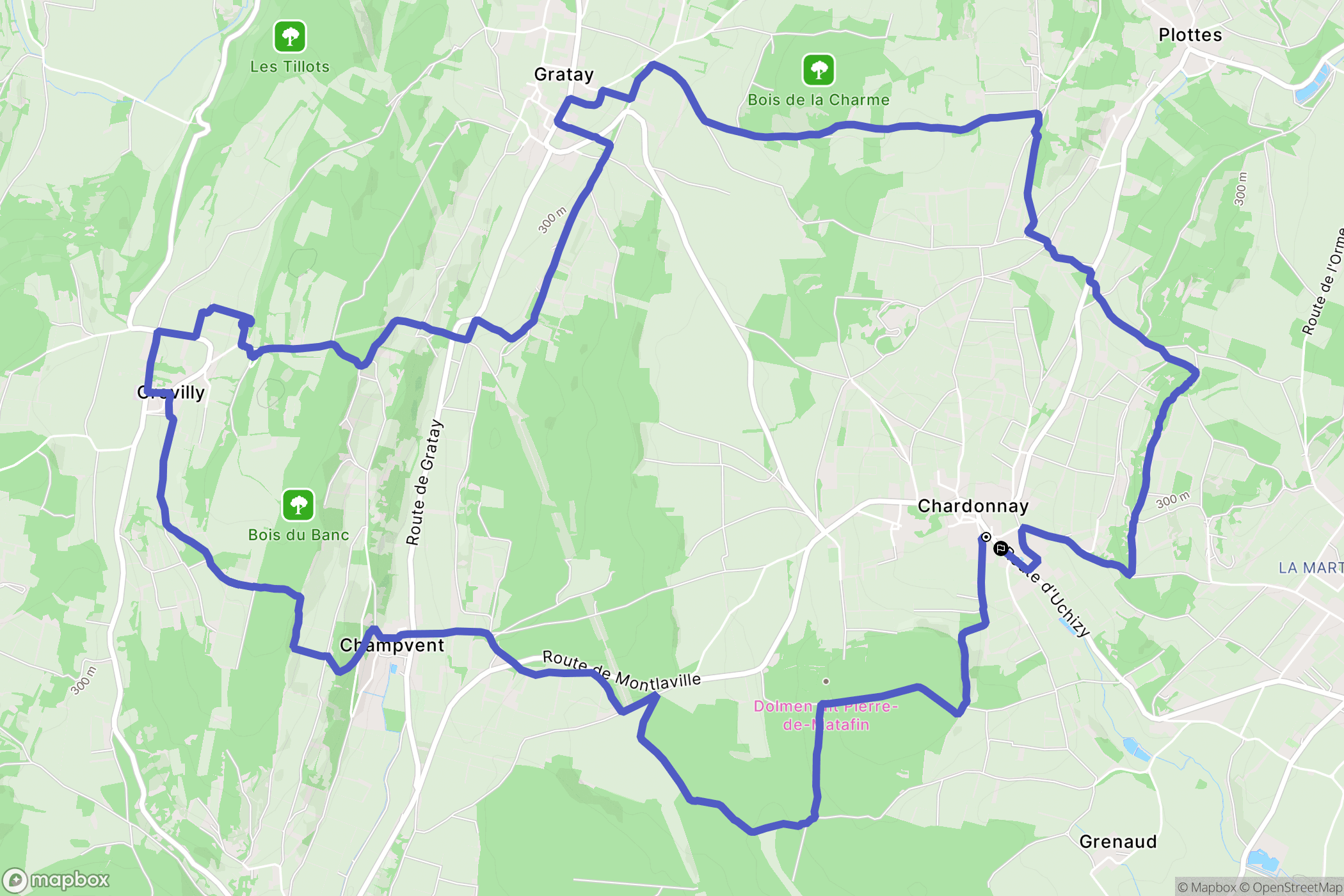 Chardonnay : carte du parcours de randonnée - France