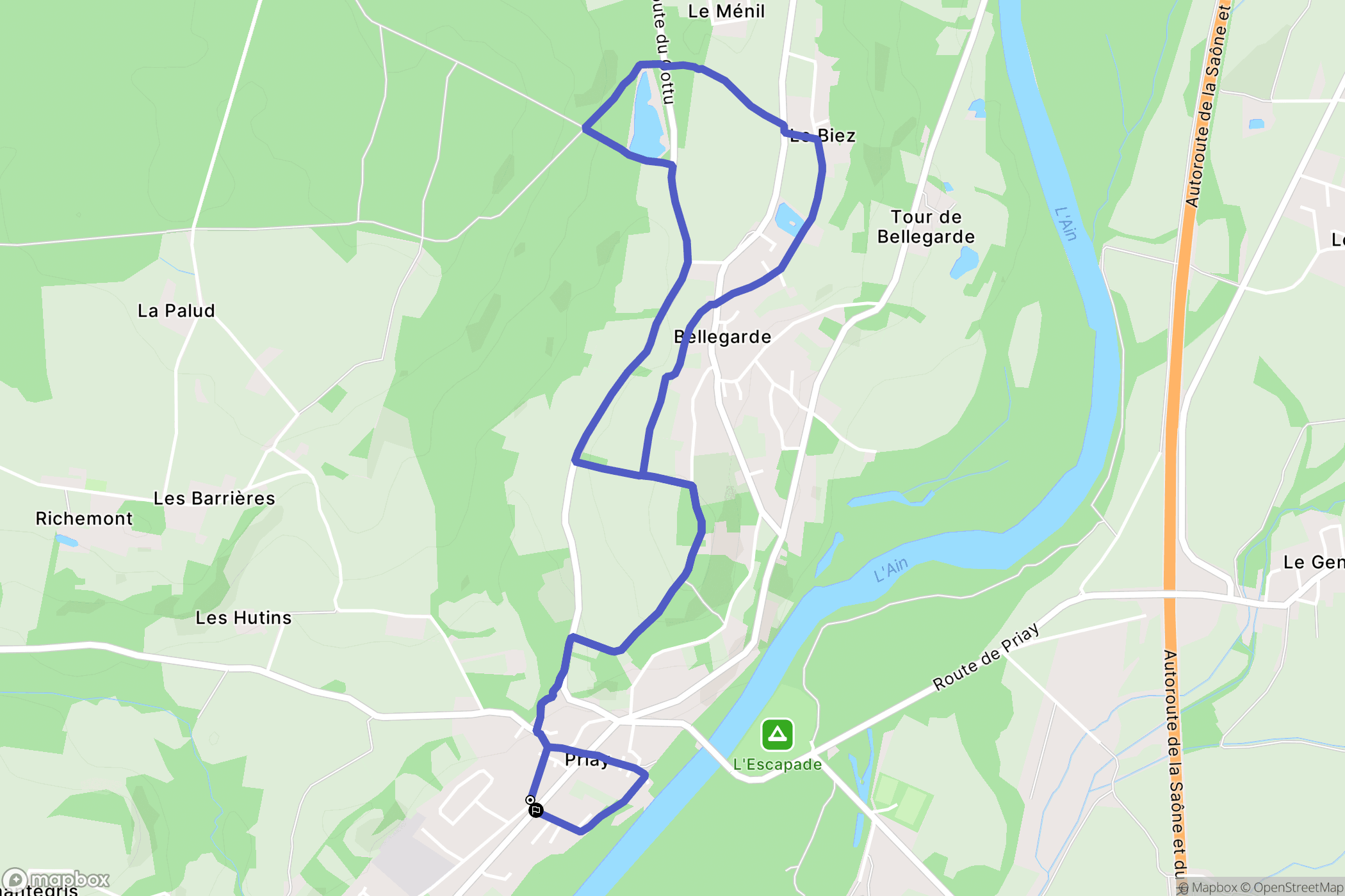 Priay : carte du parcours de randonnée - France