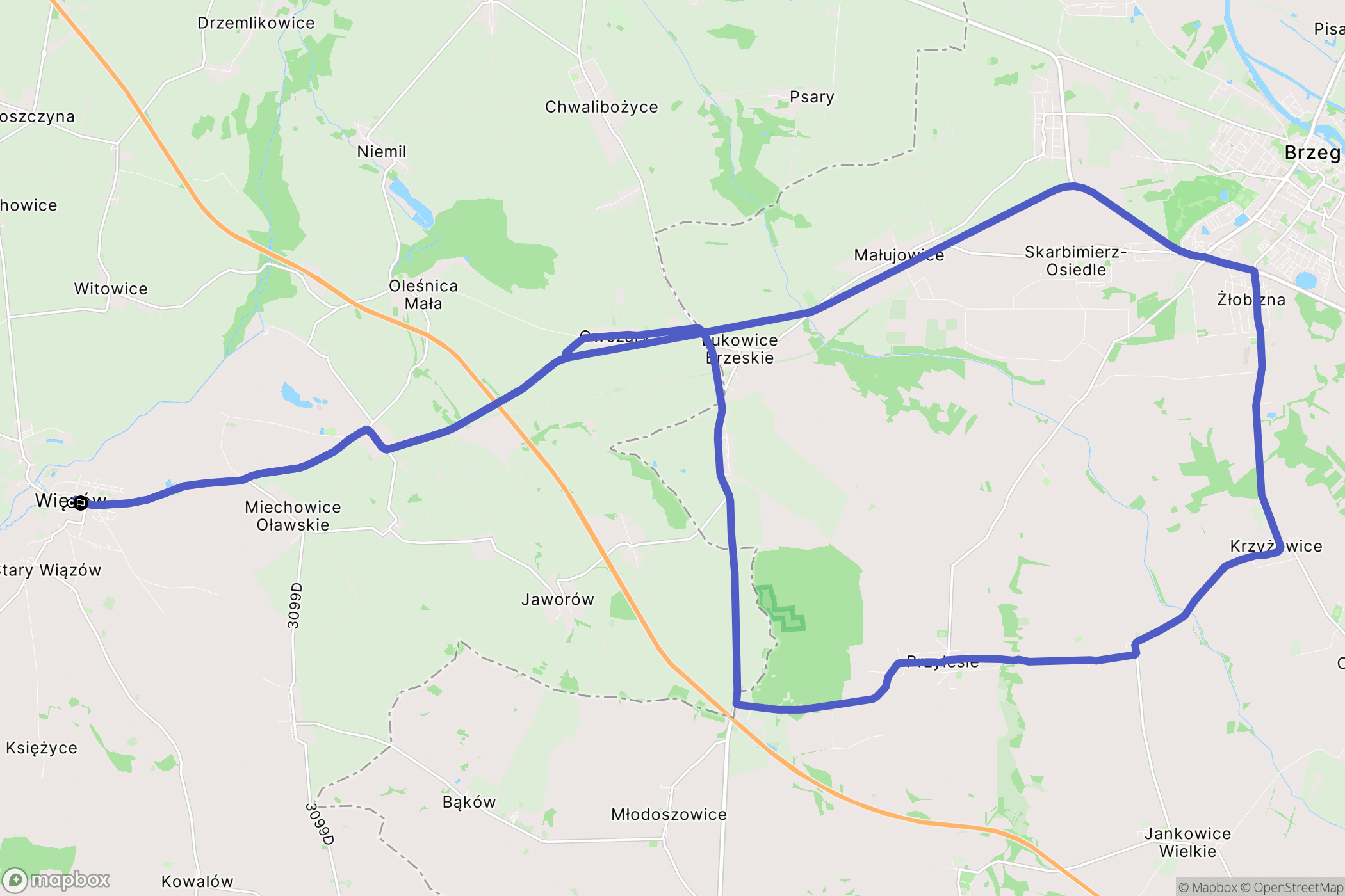 Wiązów: mapa trasy - Poland