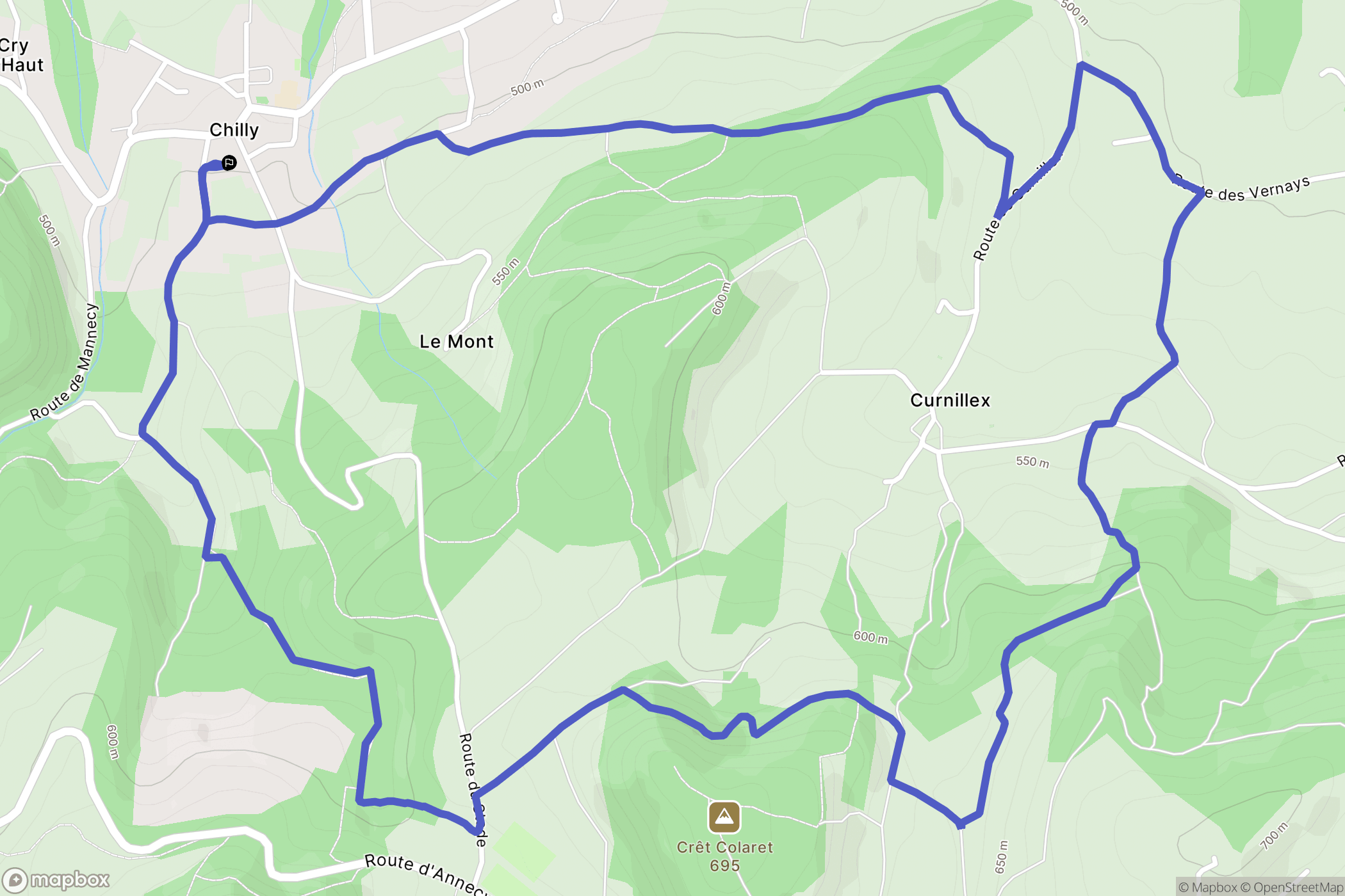 Chilly : carte du parcours de randonnée - France