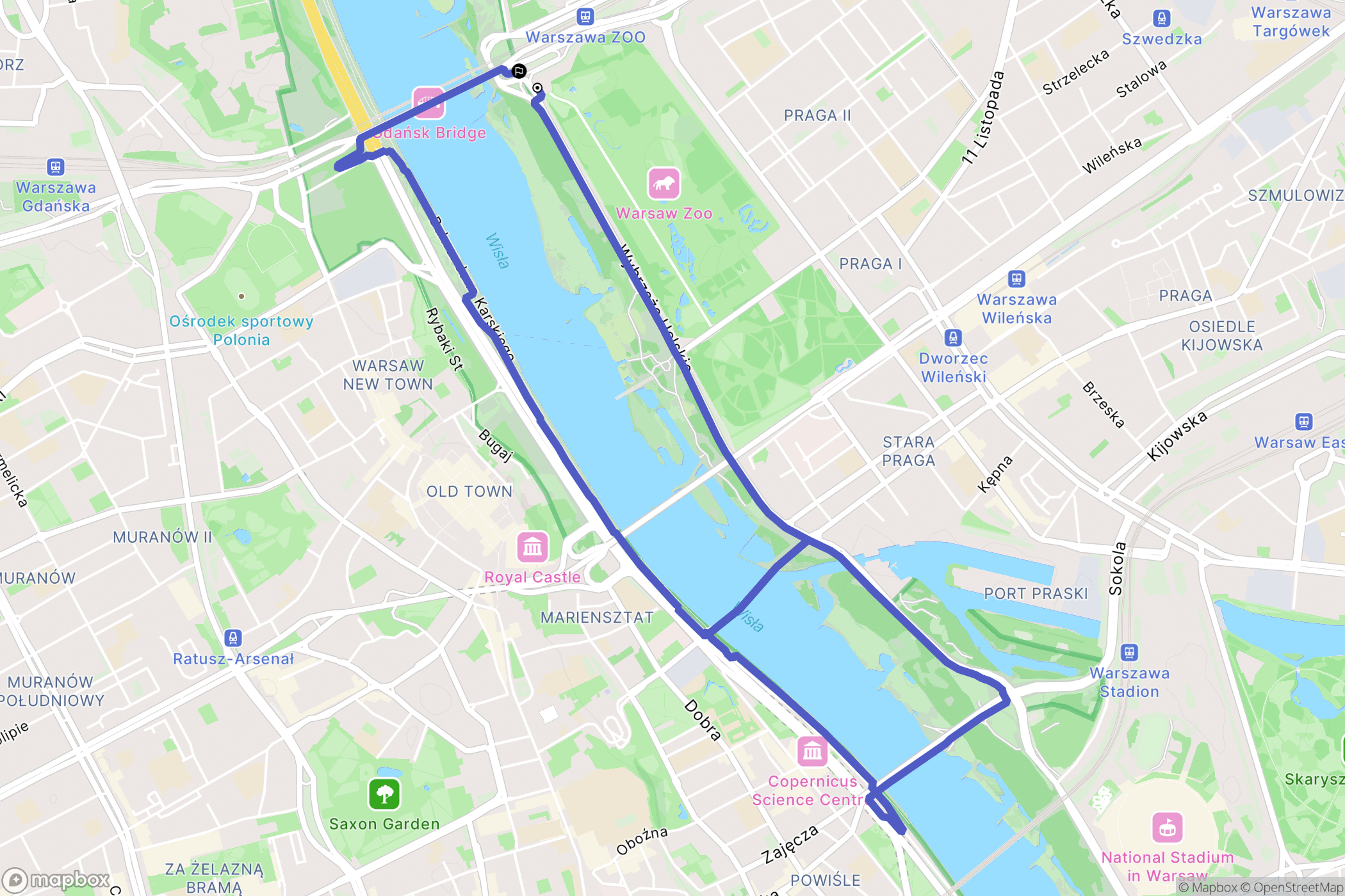 Warsaw: mapa trasy - Poland