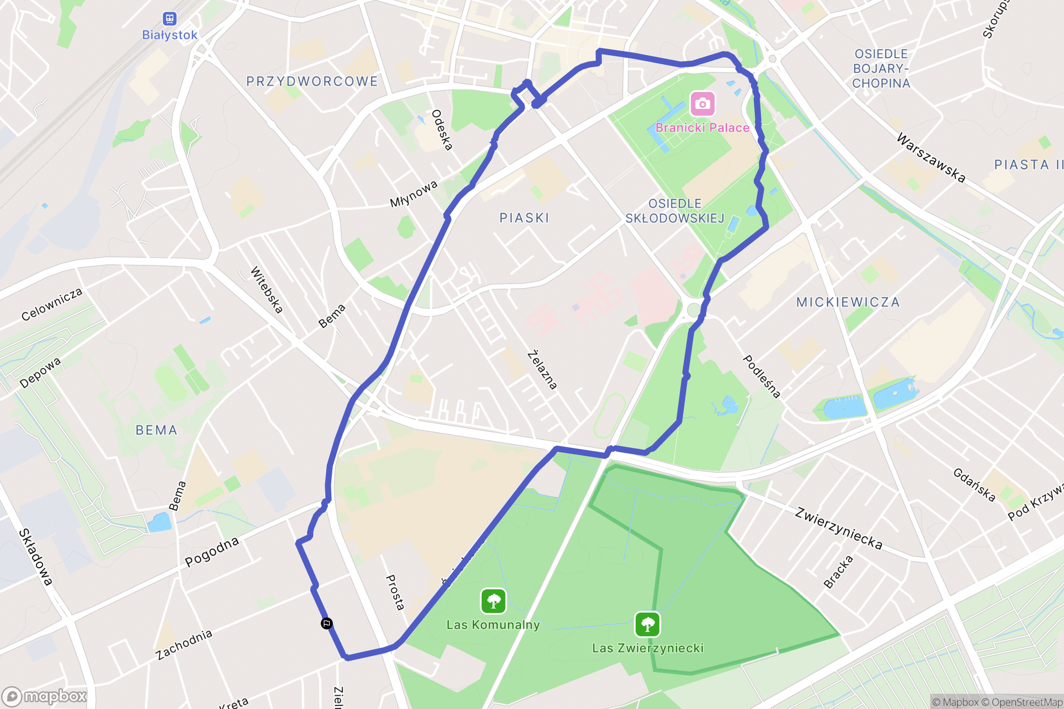 Białystok: mapa trasy - Poland