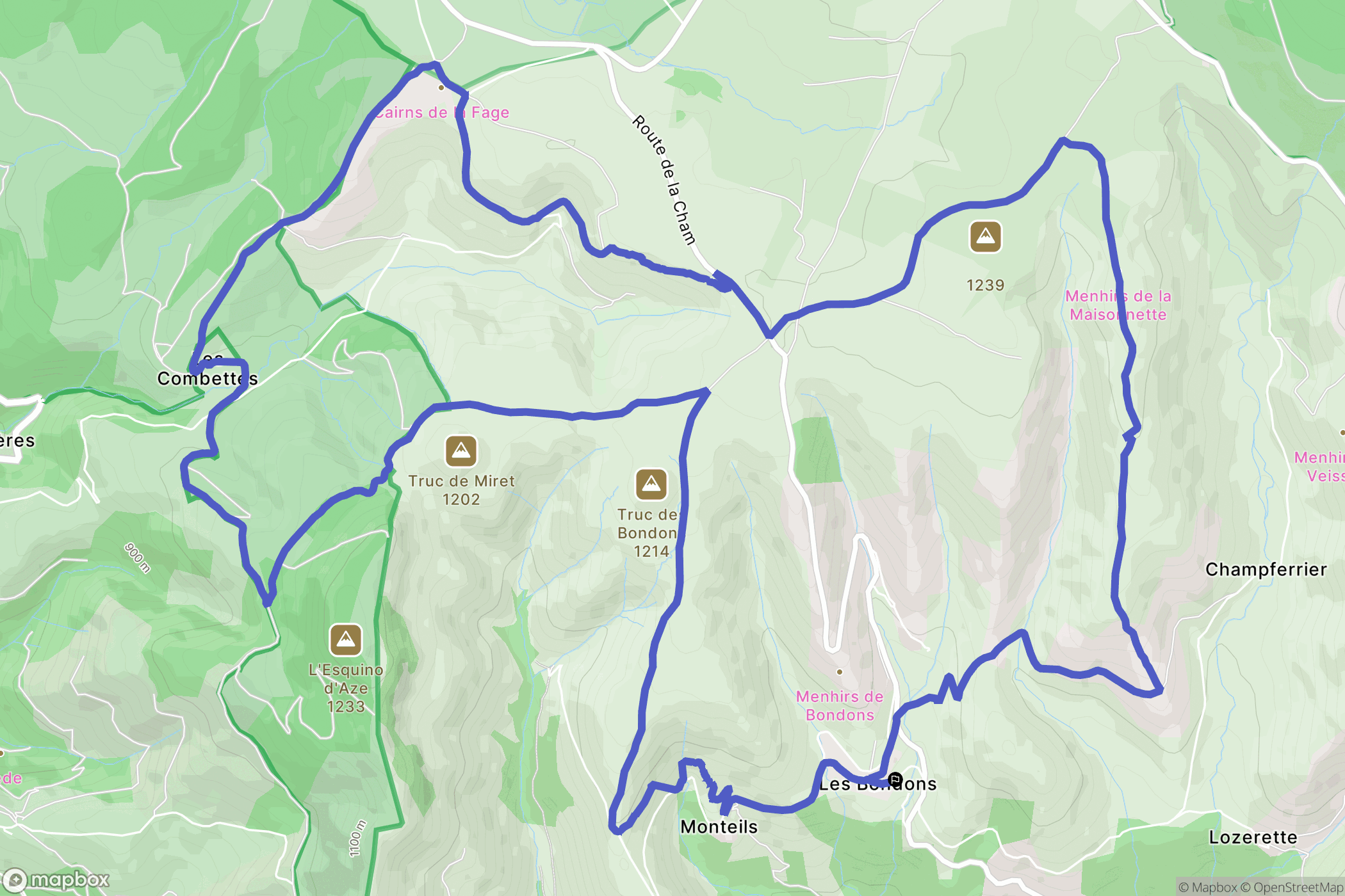Les Bondons : carte du parcours de randonnée - France
