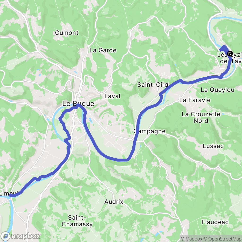 Les Eyzies : carte du parcours de randonnée - France