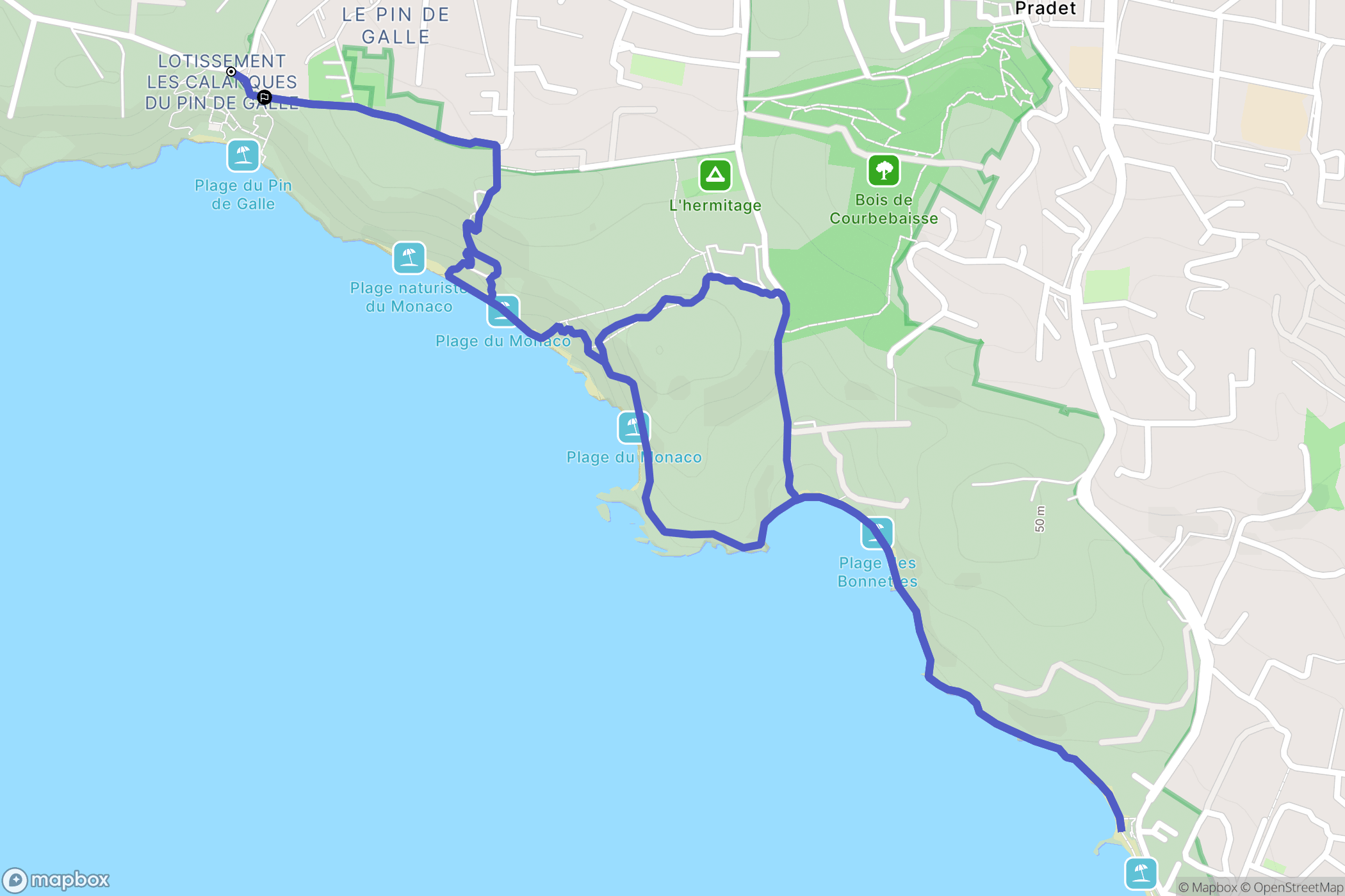 Le Pradet : carte du parcours de randonnée - France