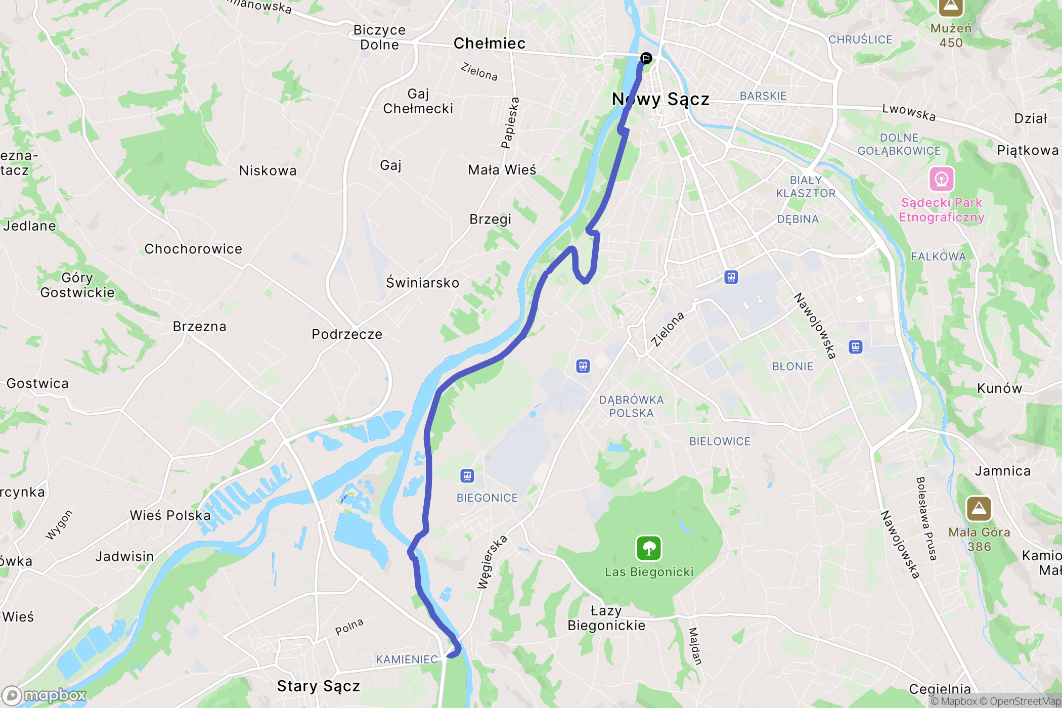 Nowy Sącz: mapa trasy - Poland