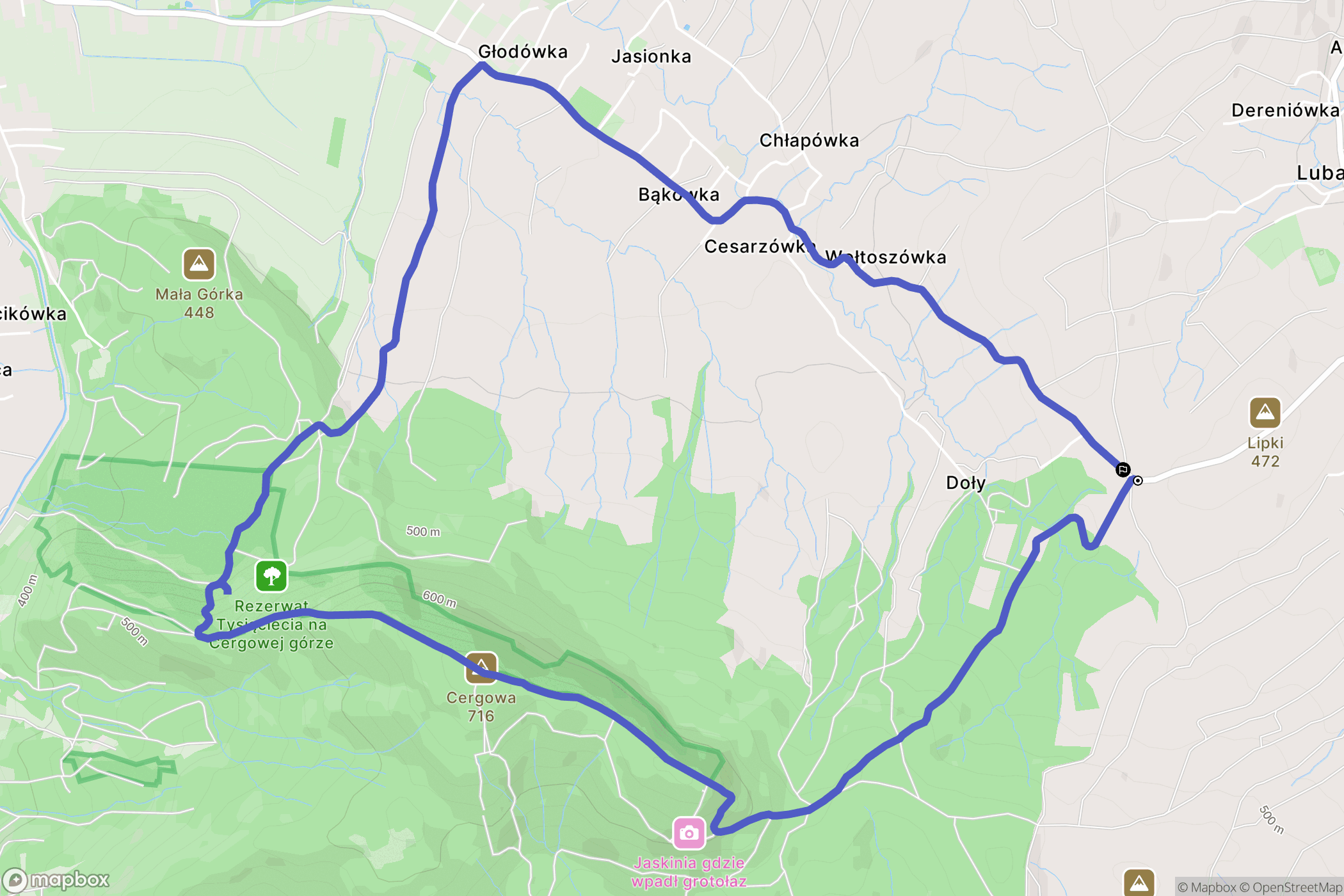 Lubatowa: mapa trasy - Poland