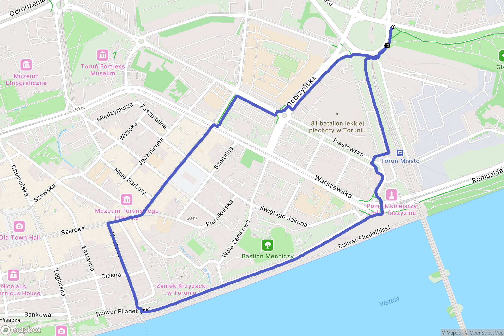 Toruń: mapa trasy - Poland