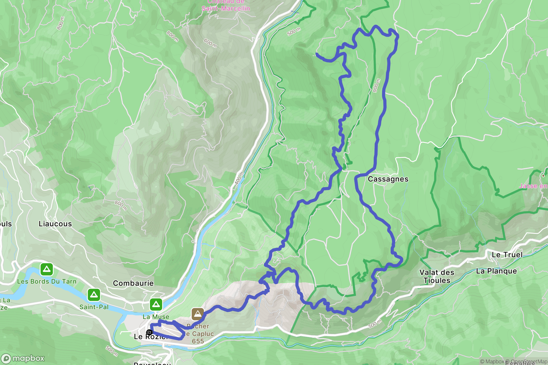 Le Rozier : carte du parcours de randonnée - France