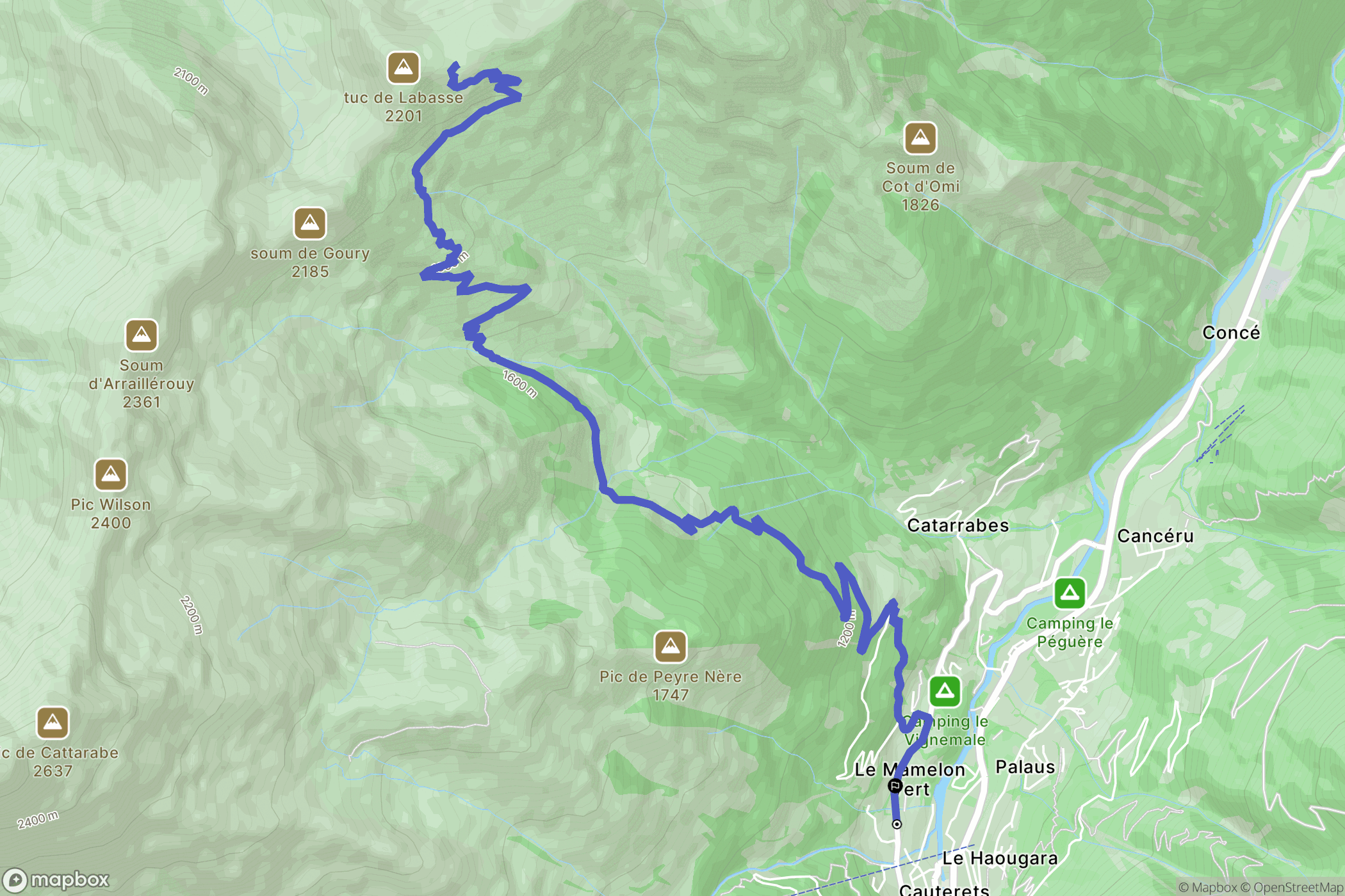 Cauterets : carte du parcours de randonnée - France