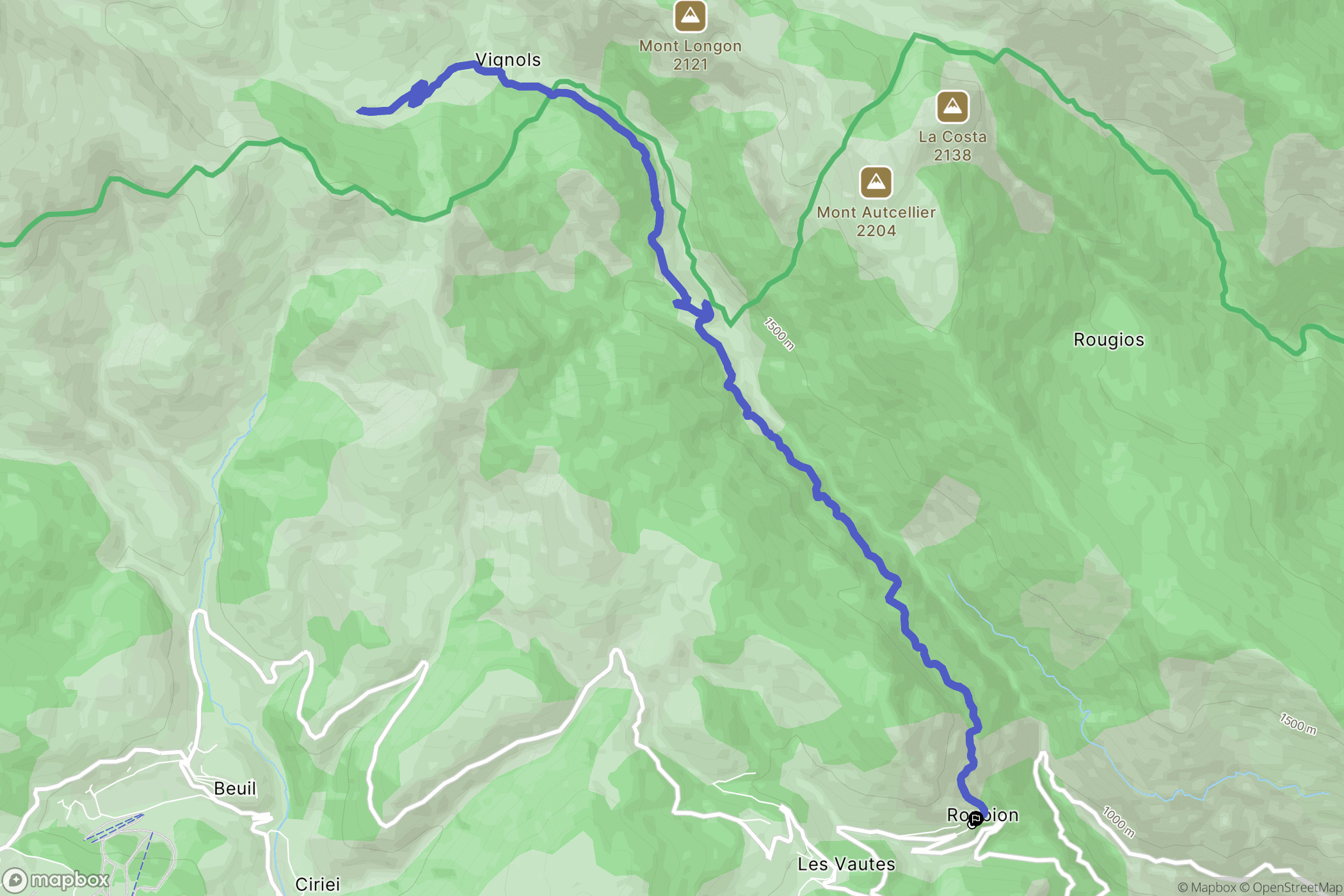 Roubion : carte du parcours de randonnée - France