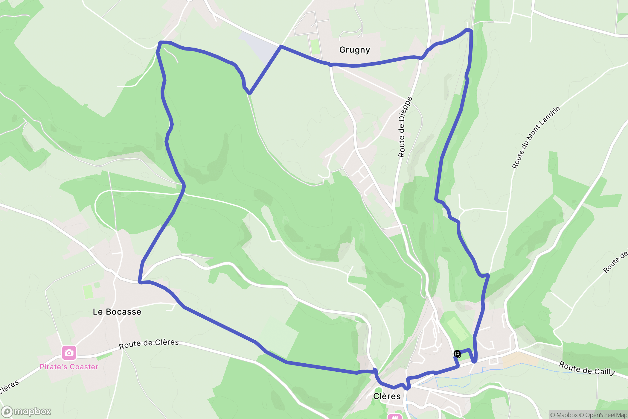 Clères : carte du parcours de randonnée - France