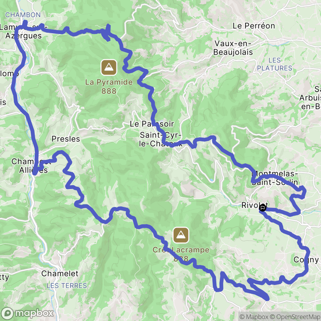 Rivolet : carte du parcours de randonnée - France