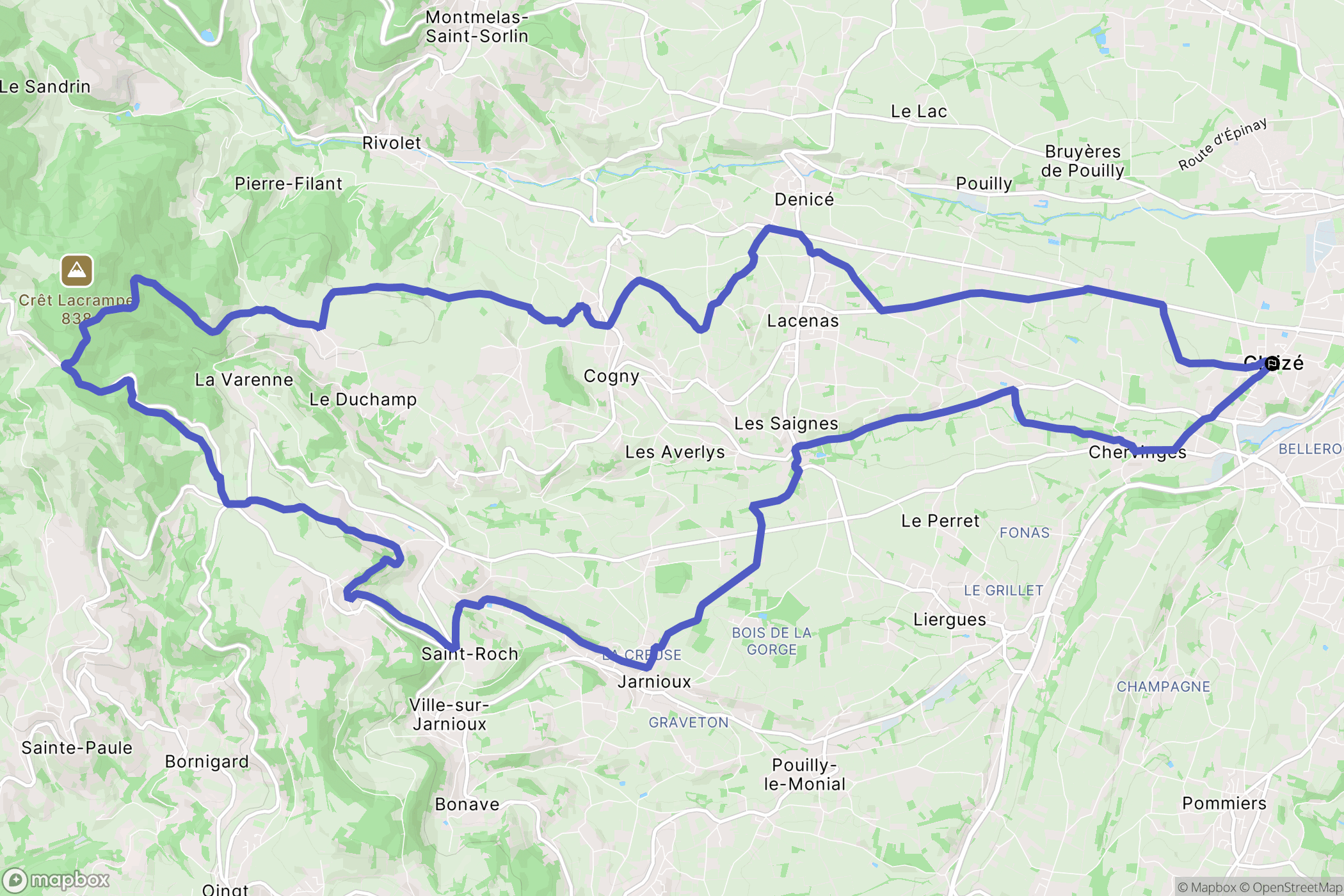 Gleizé : carte du parcours de randonnée - France