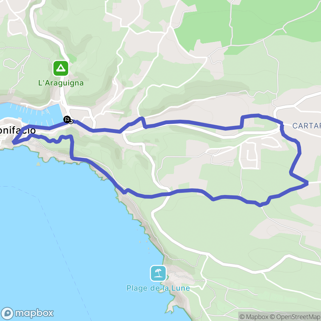 Bonifacio : carte du parcours de randonnée - France