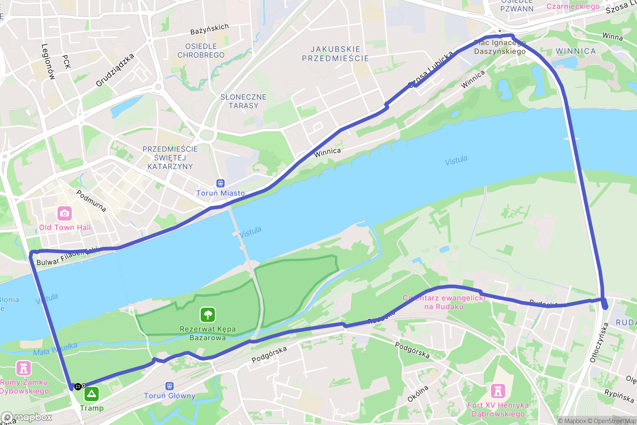Toruń: mapa trasy - Poland