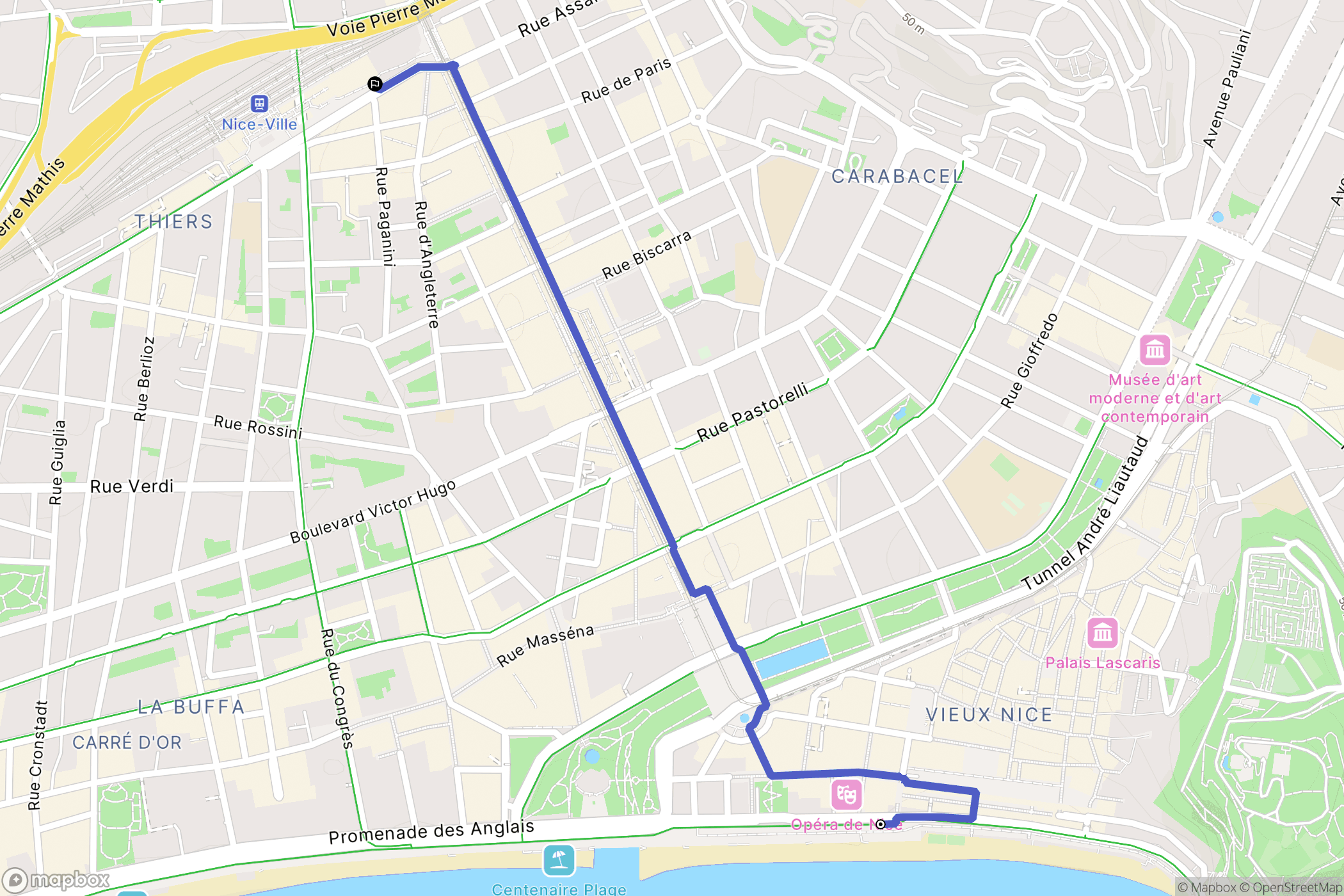 Nice : carte du parcours de randonnée - France