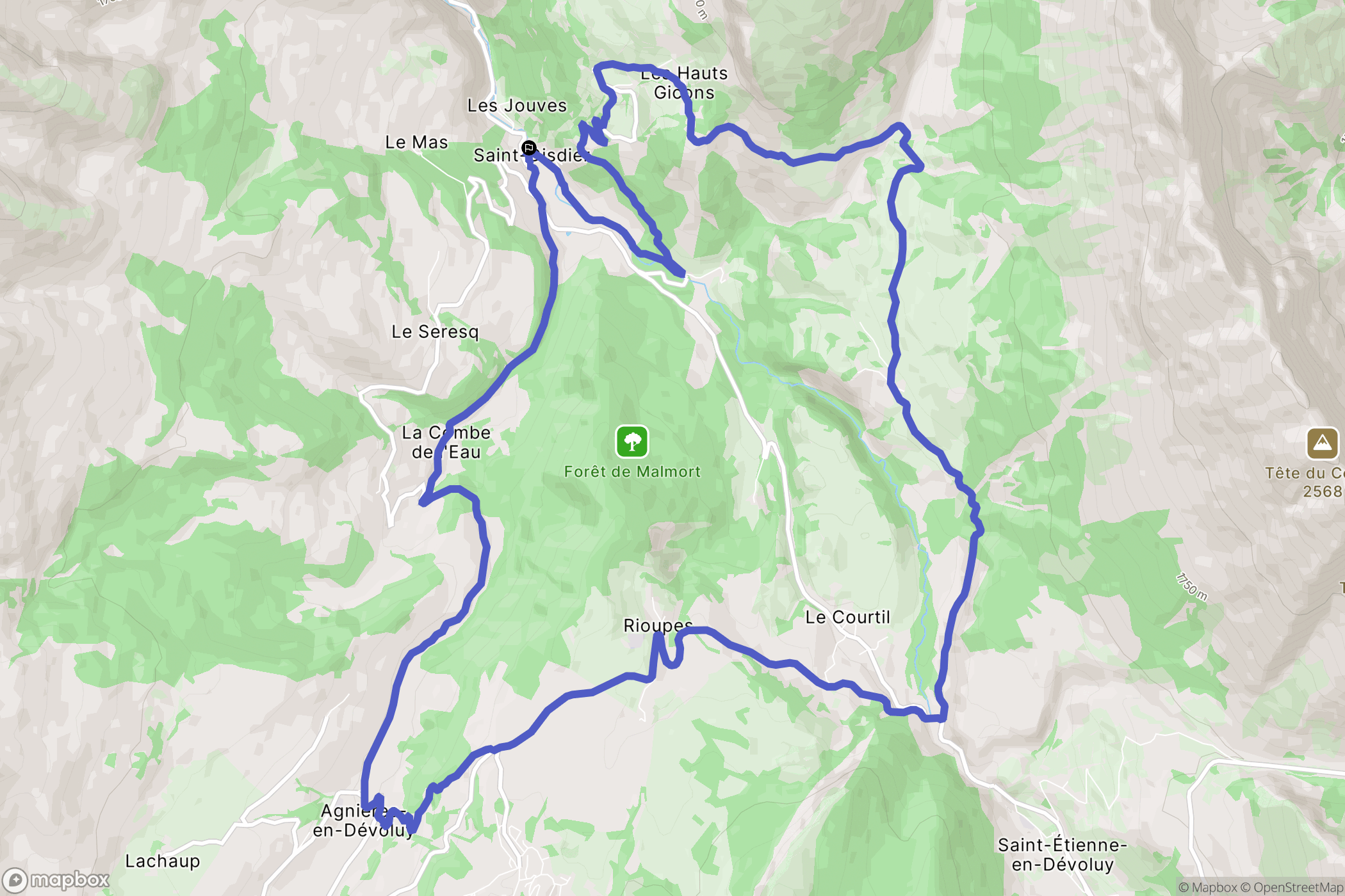 Le Dévoluy : carte du parcours de randonnée - France