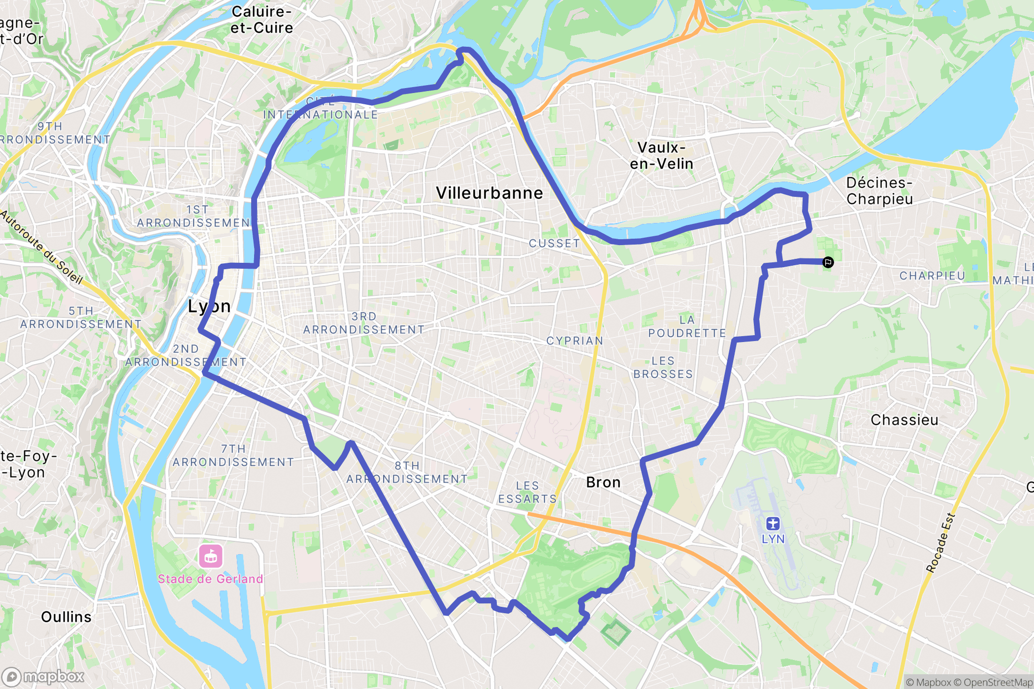 Décines-Charpieu : carte du parcours de randonnée - France
