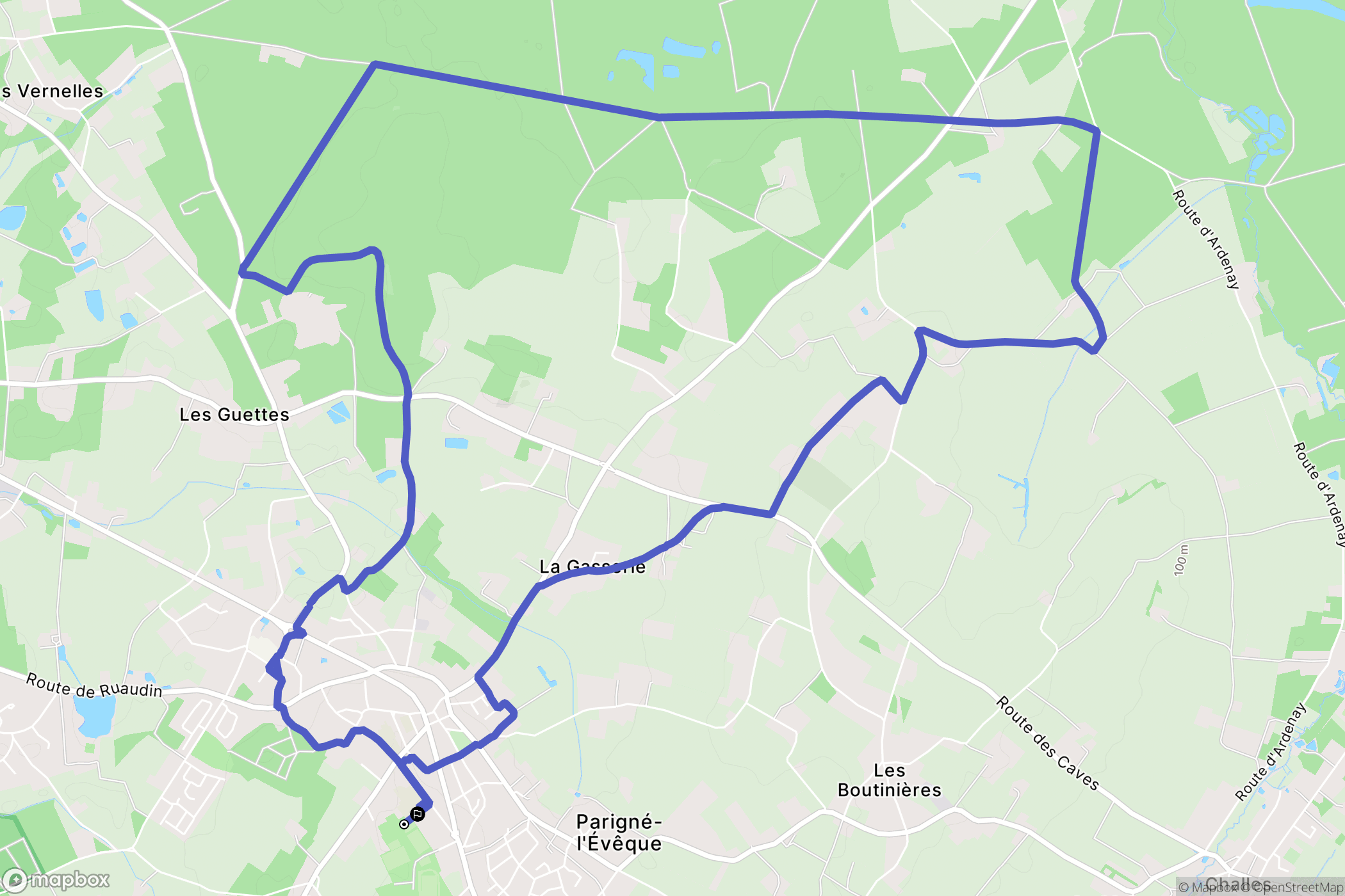 Parigné-l'Évêque : carte du parcours de randonnée - France