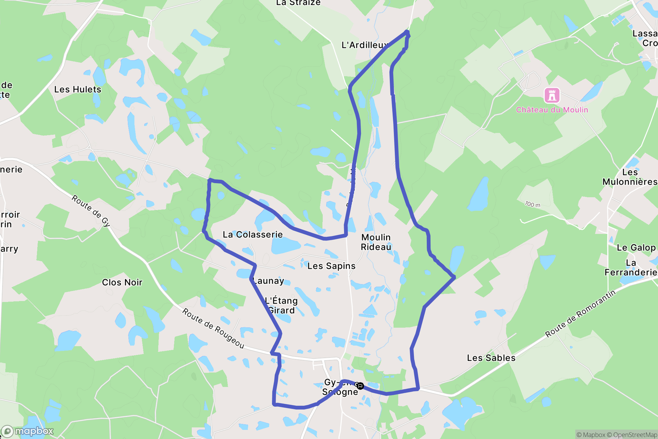 Gy-en-Sologne : carte du parcours de randonnée - France
