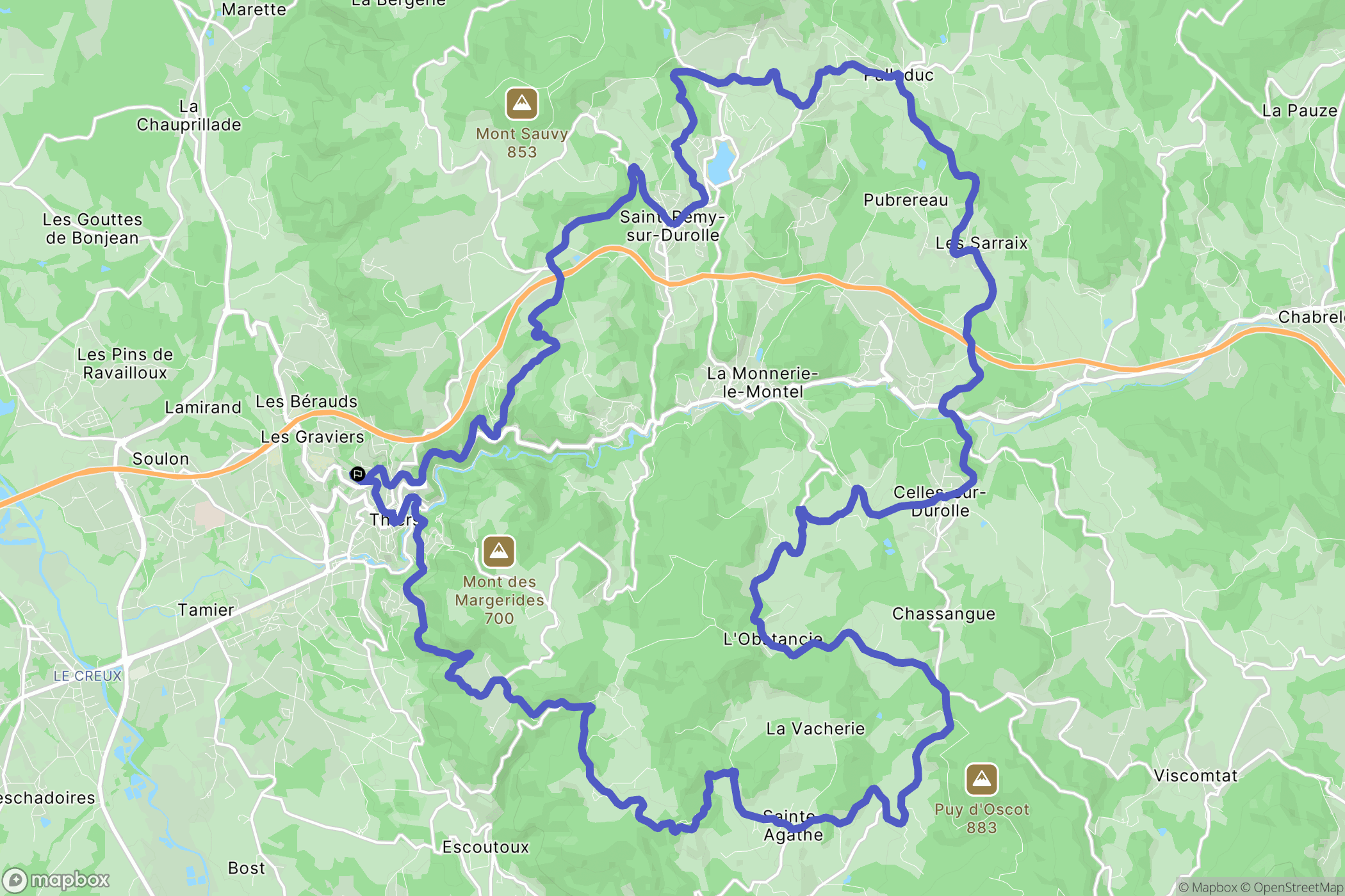 Thiers : carte du parcours de randonnée - France