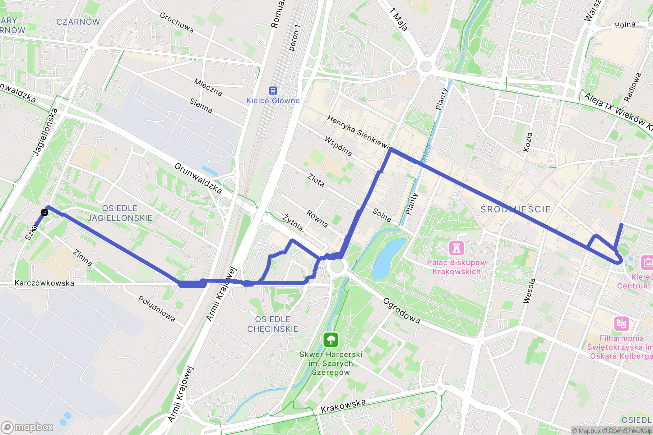 Kielce: mapa trasy - Poland