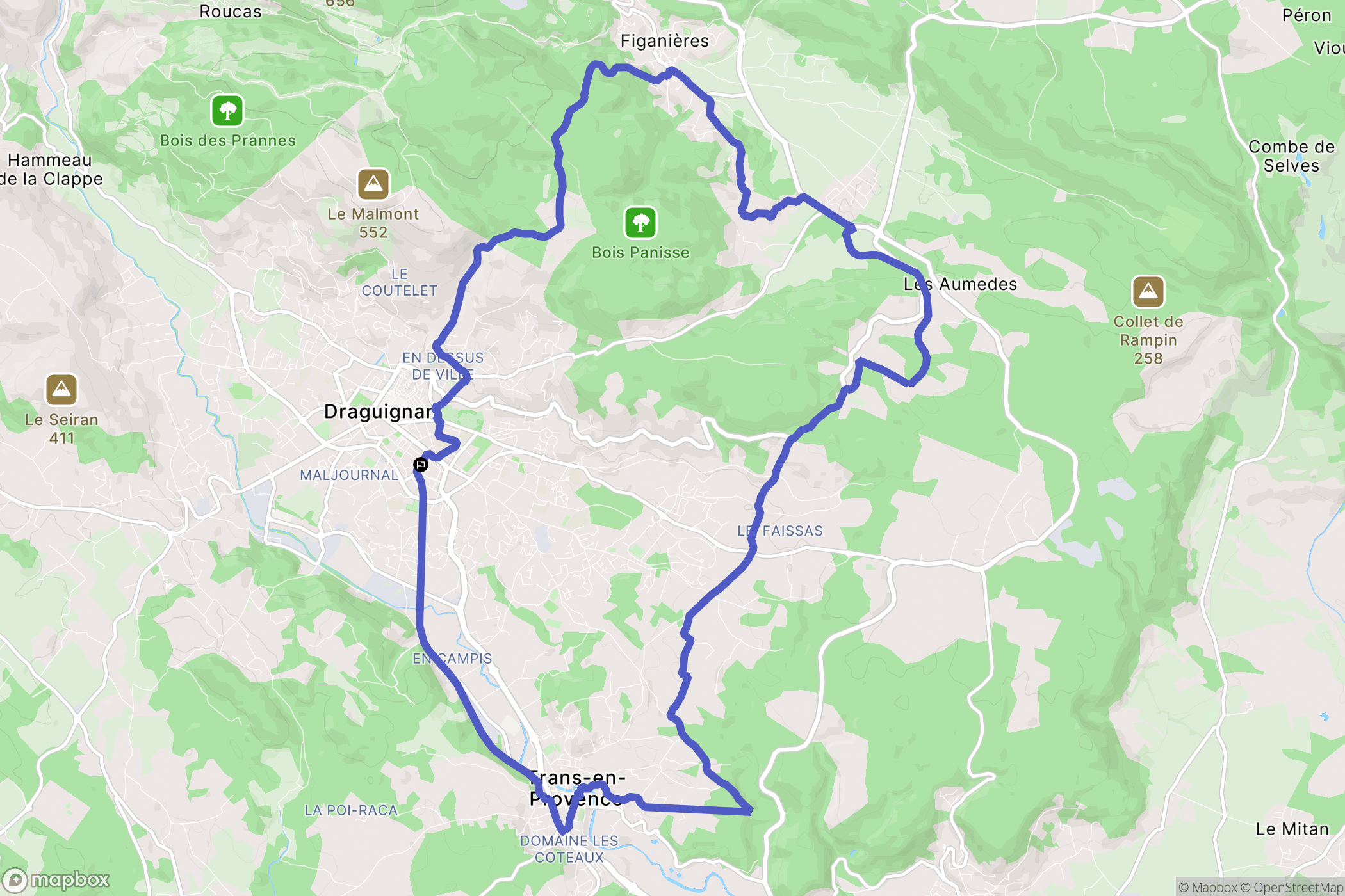 Draguignan : carte du parcours de randonnée - France