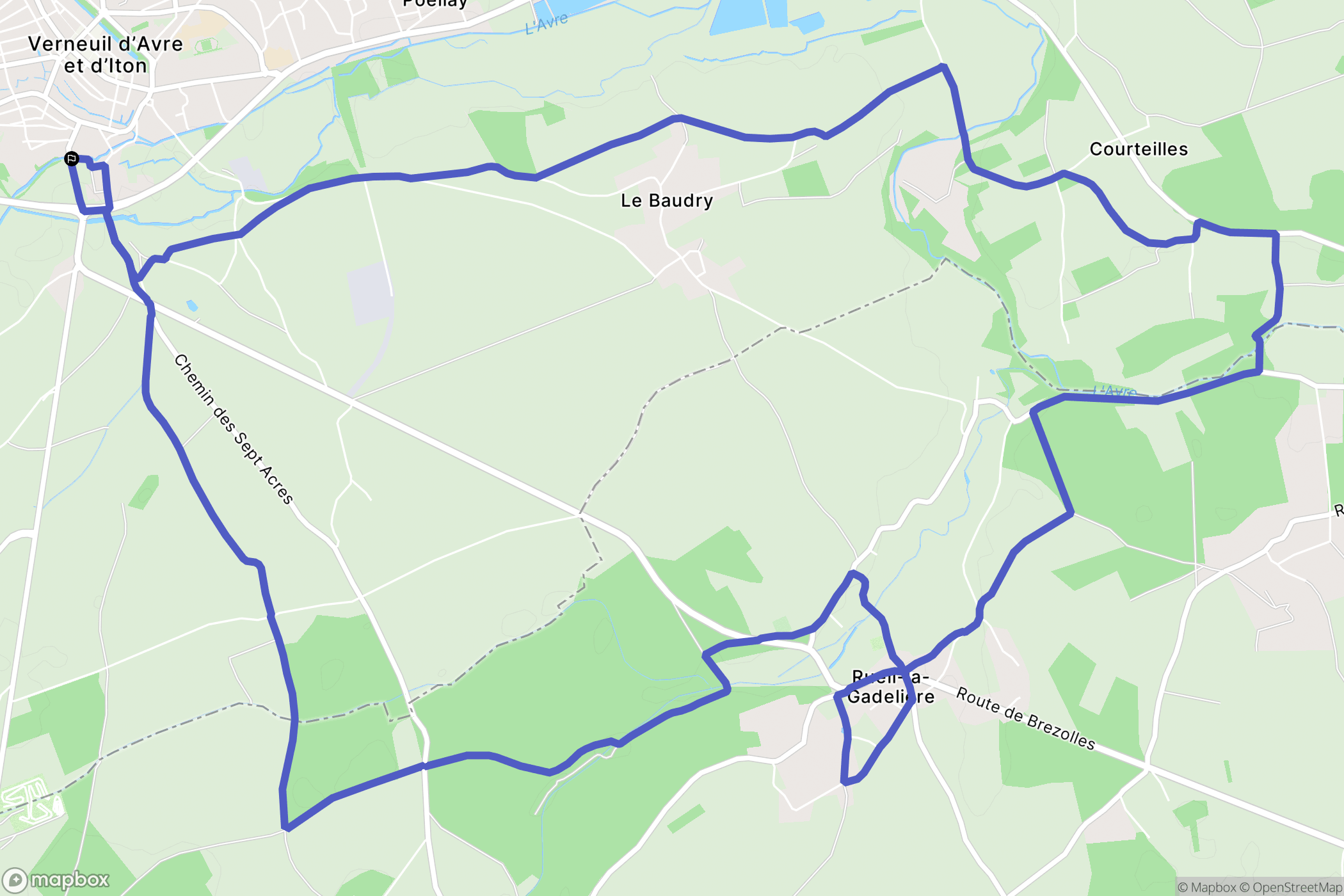 Verneuil d'Avre et d'Iton : carte du parcours de randonnée - France