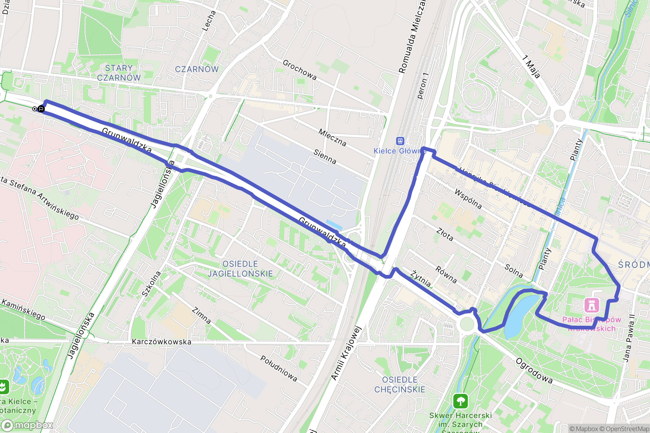 Kielce: mapa trasy - Poland