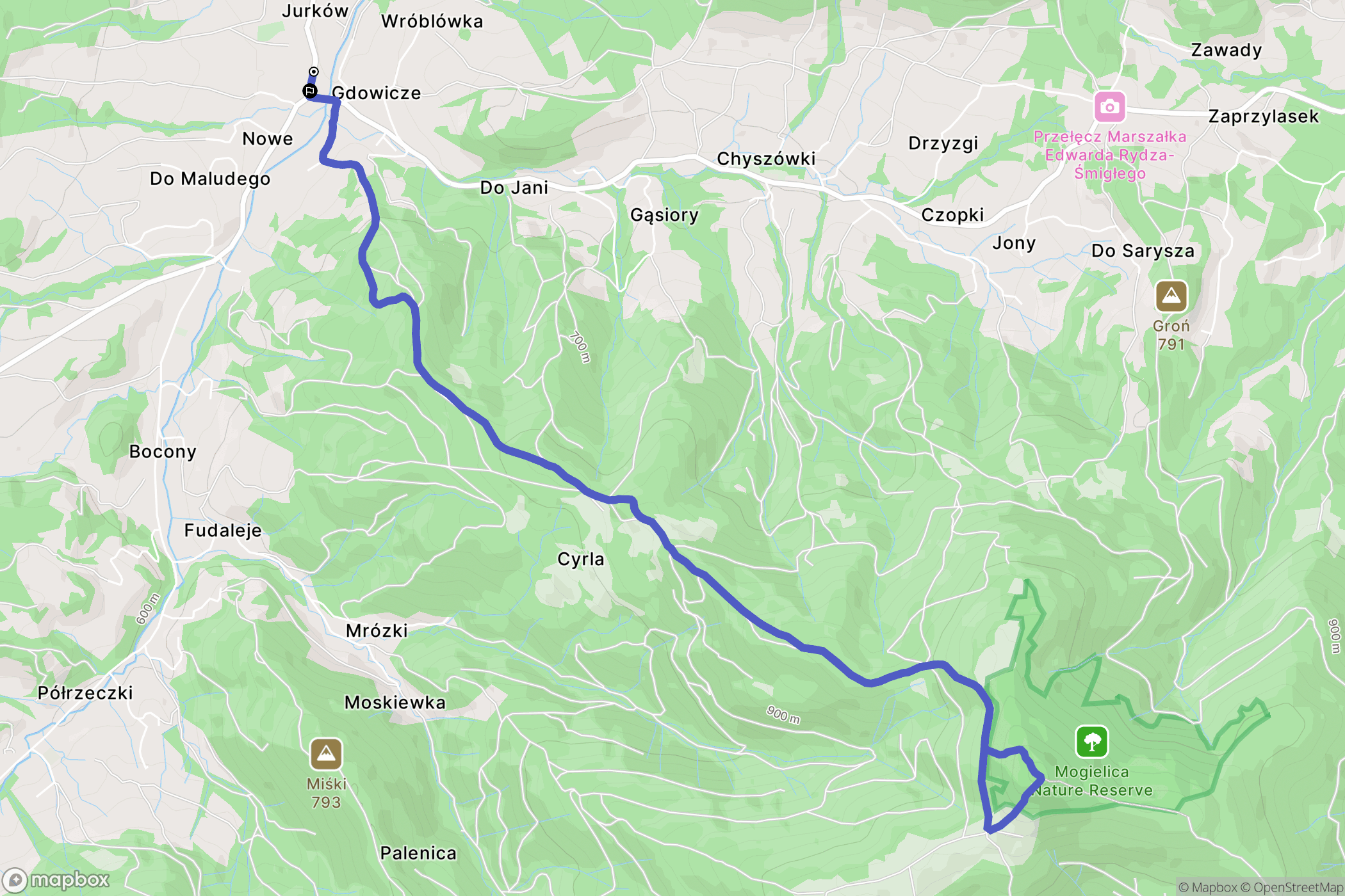 Chyszówki: mapa trasy - Poland