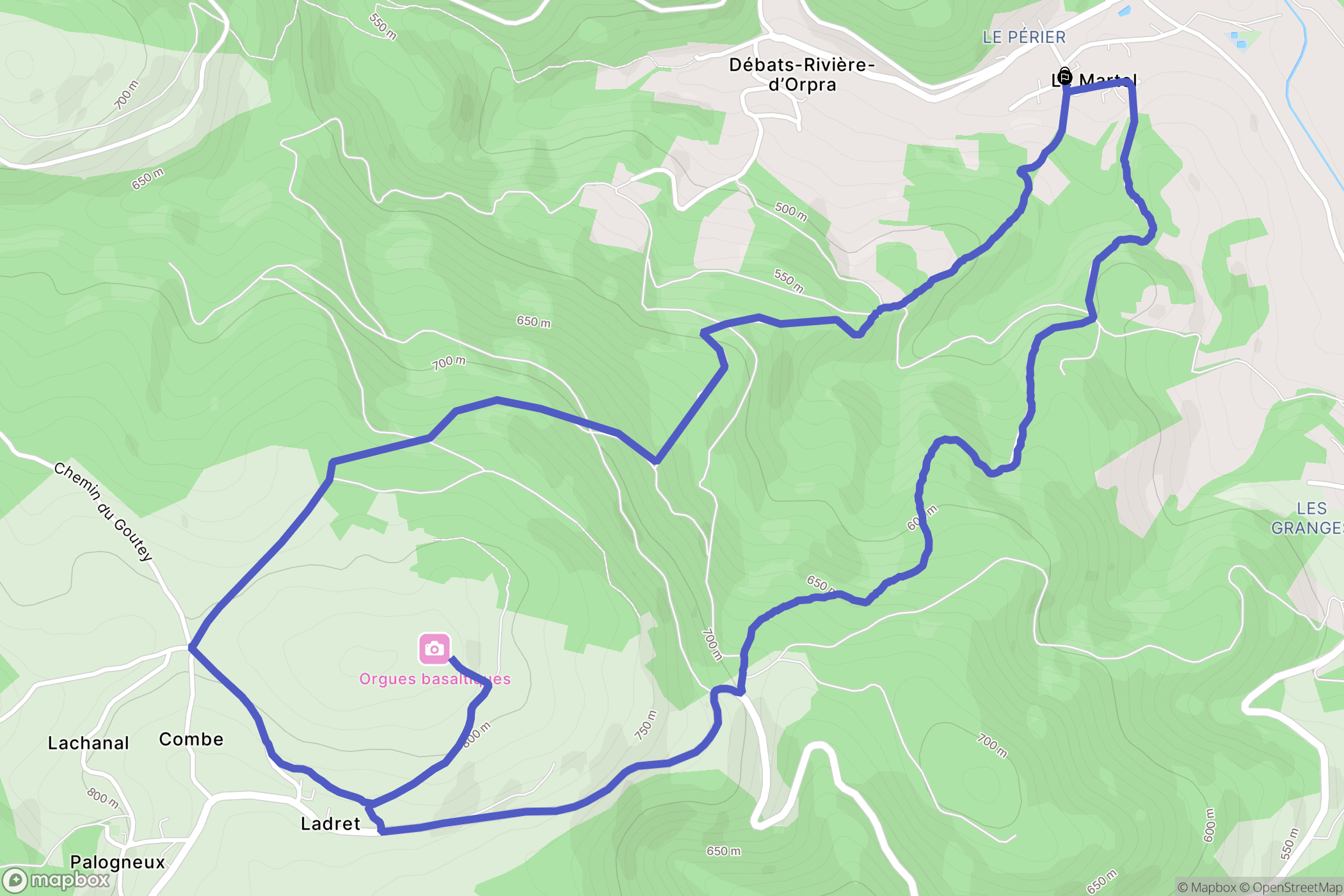 Débats-Rivière-d'Orpra : carte du parcours de randonnée - France