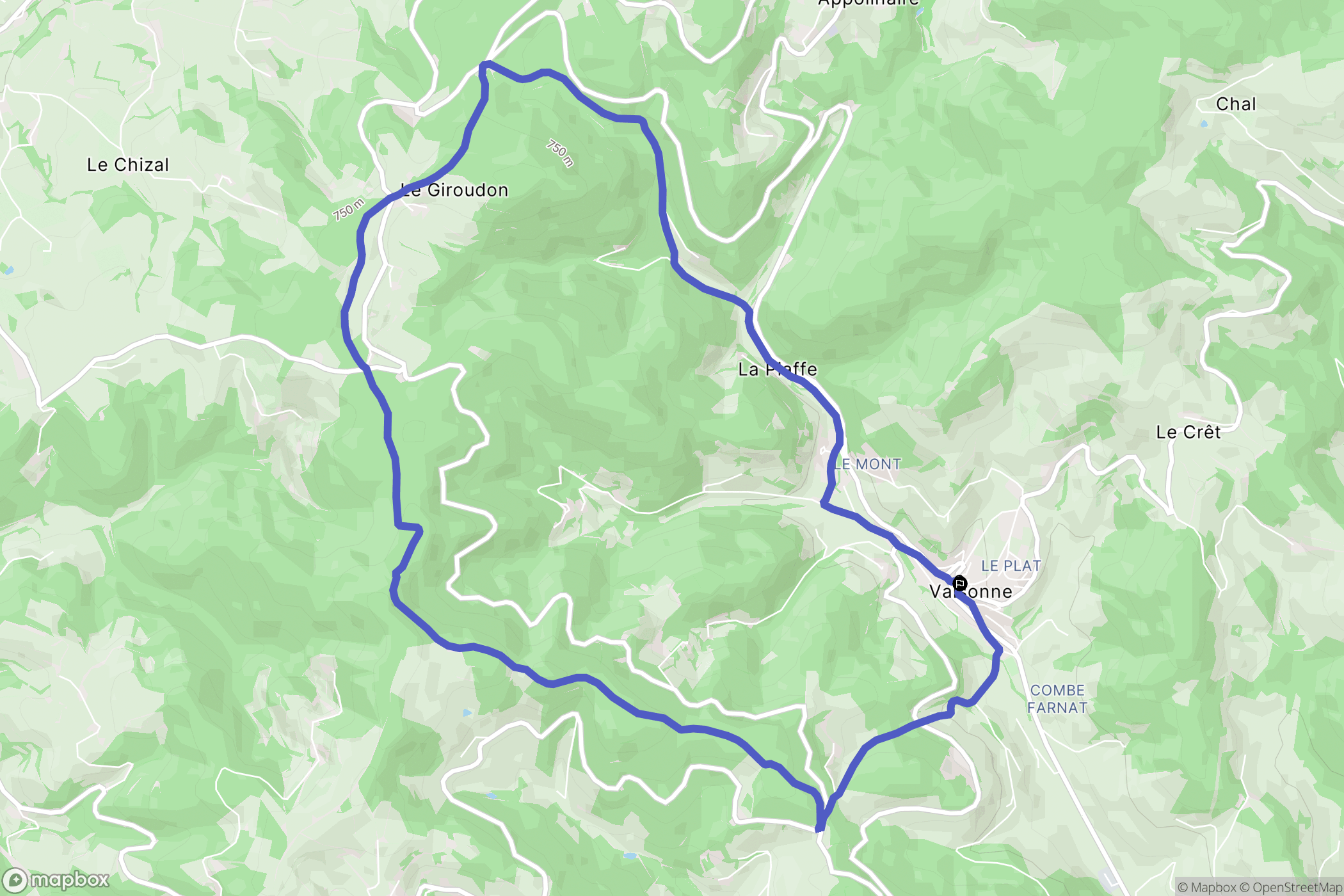 Valsonne : carte du parcours de randonnée - France