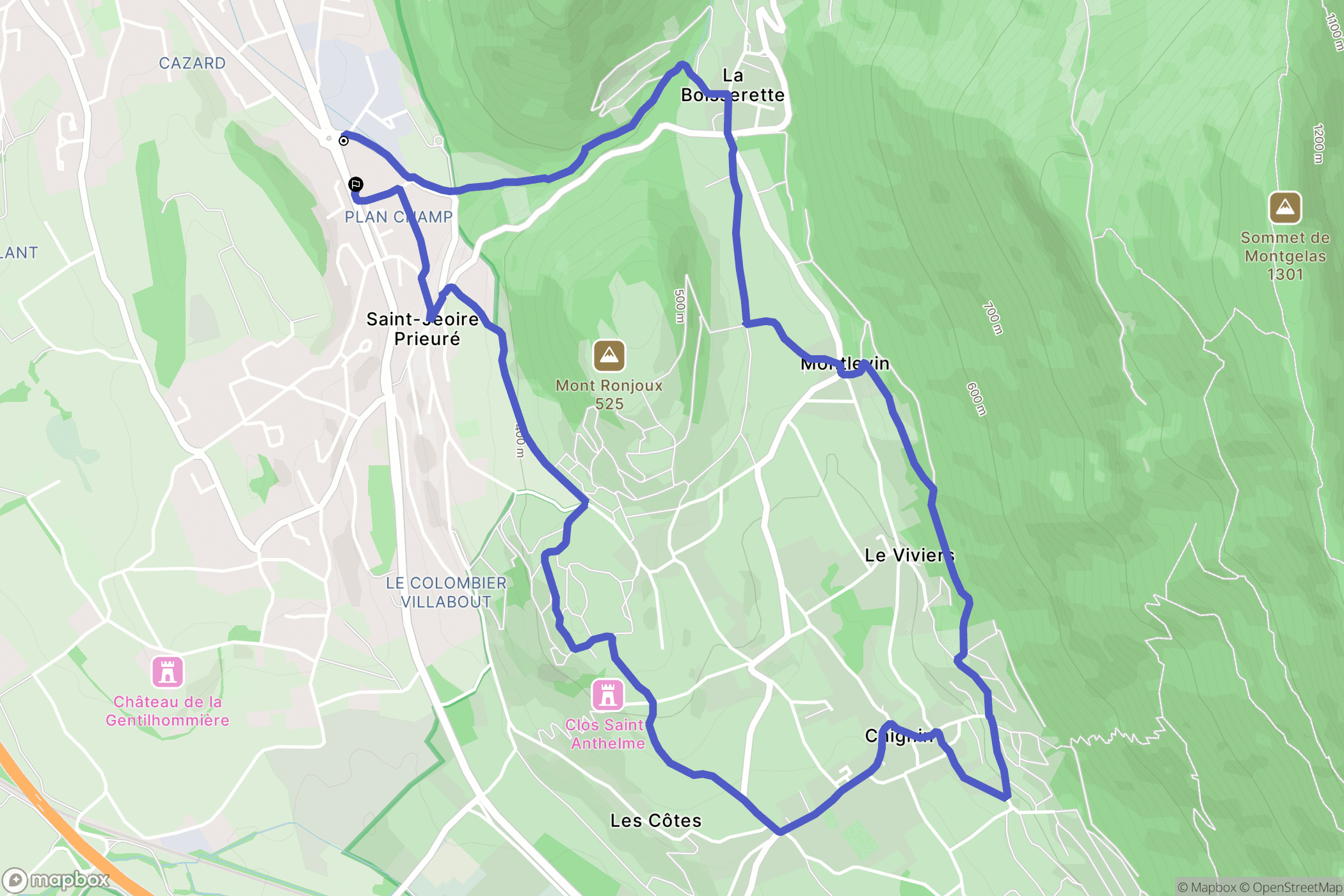 Saint-Jeoire-Prieuré : carte du parcours de randonnée - France